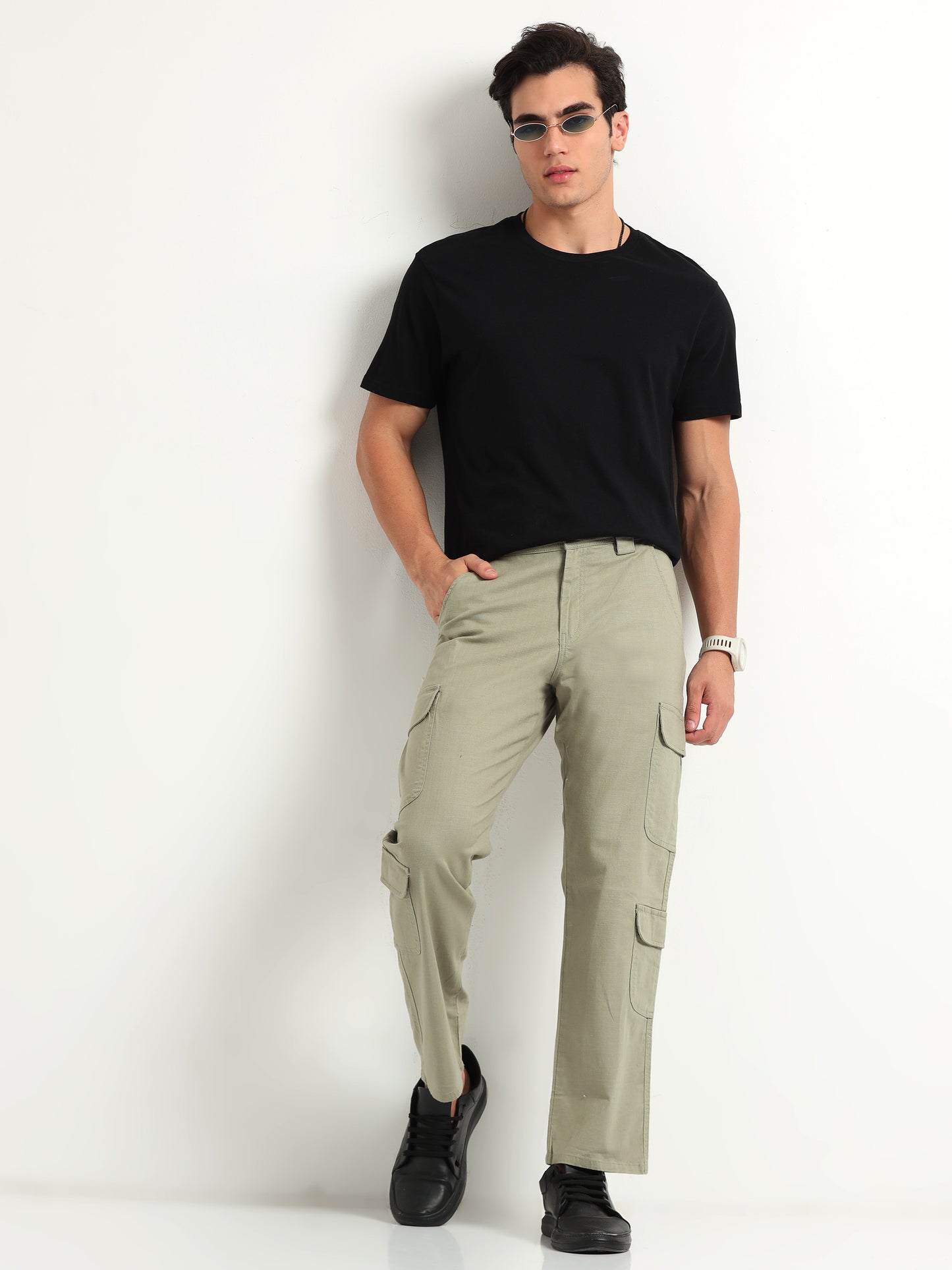 Men Lazy Linen Utility Cargo-Fern