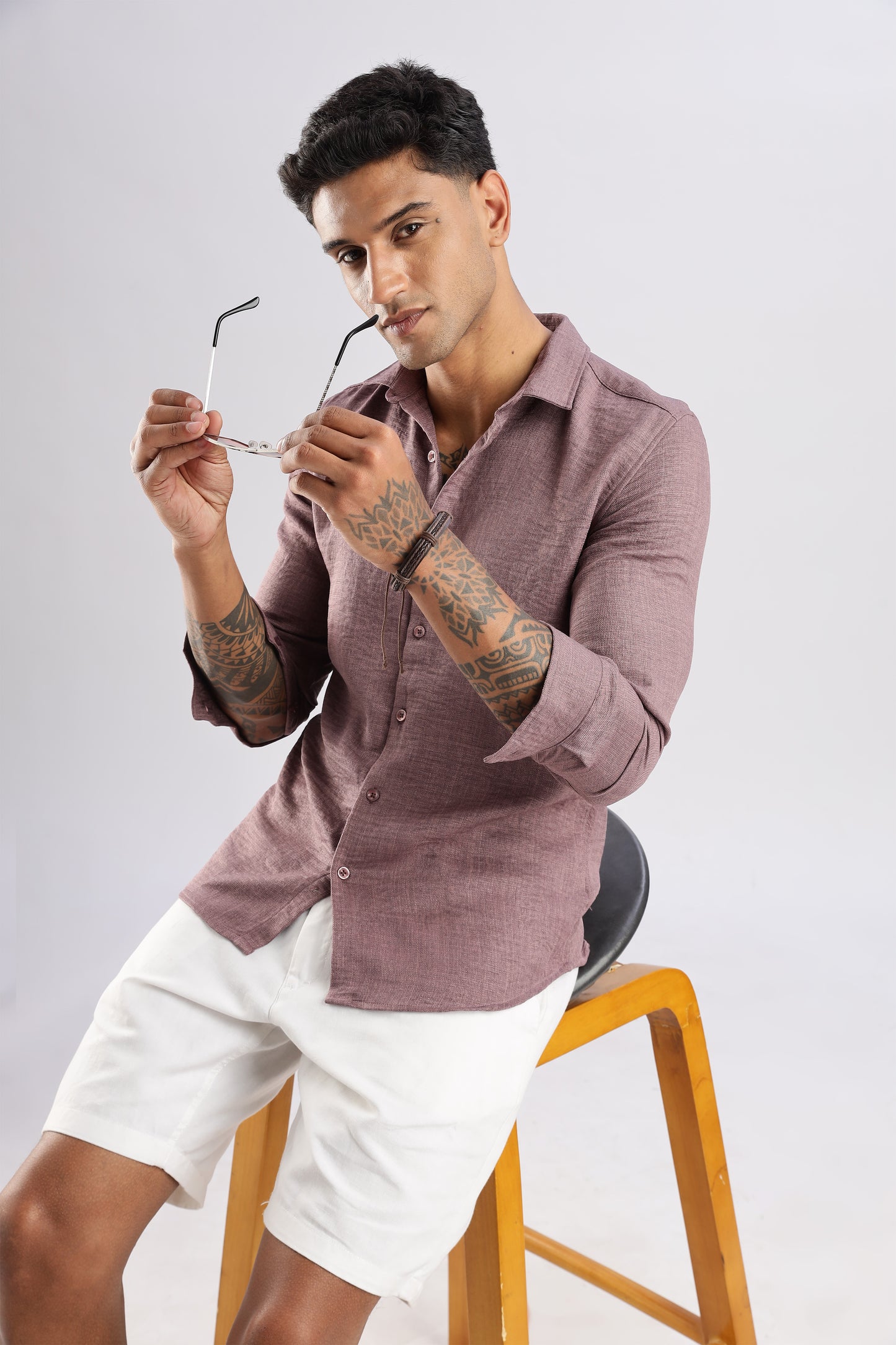 Men Linen Look Shirt-Pink