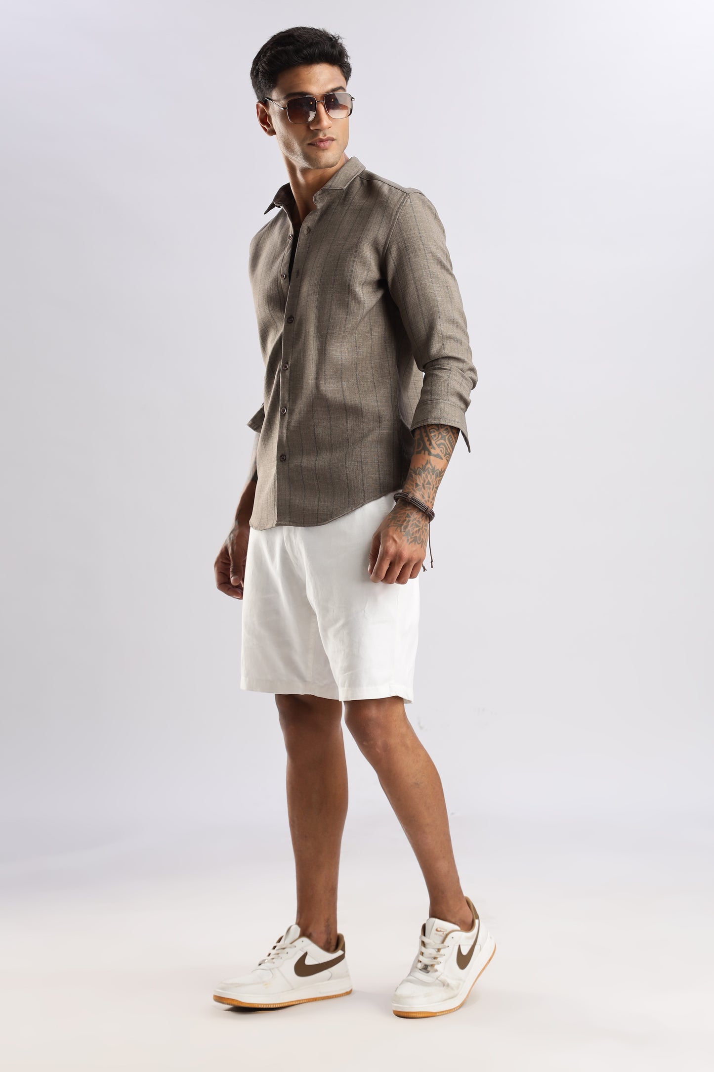 Men Air Like Linen Stripes Shirt-Fawn