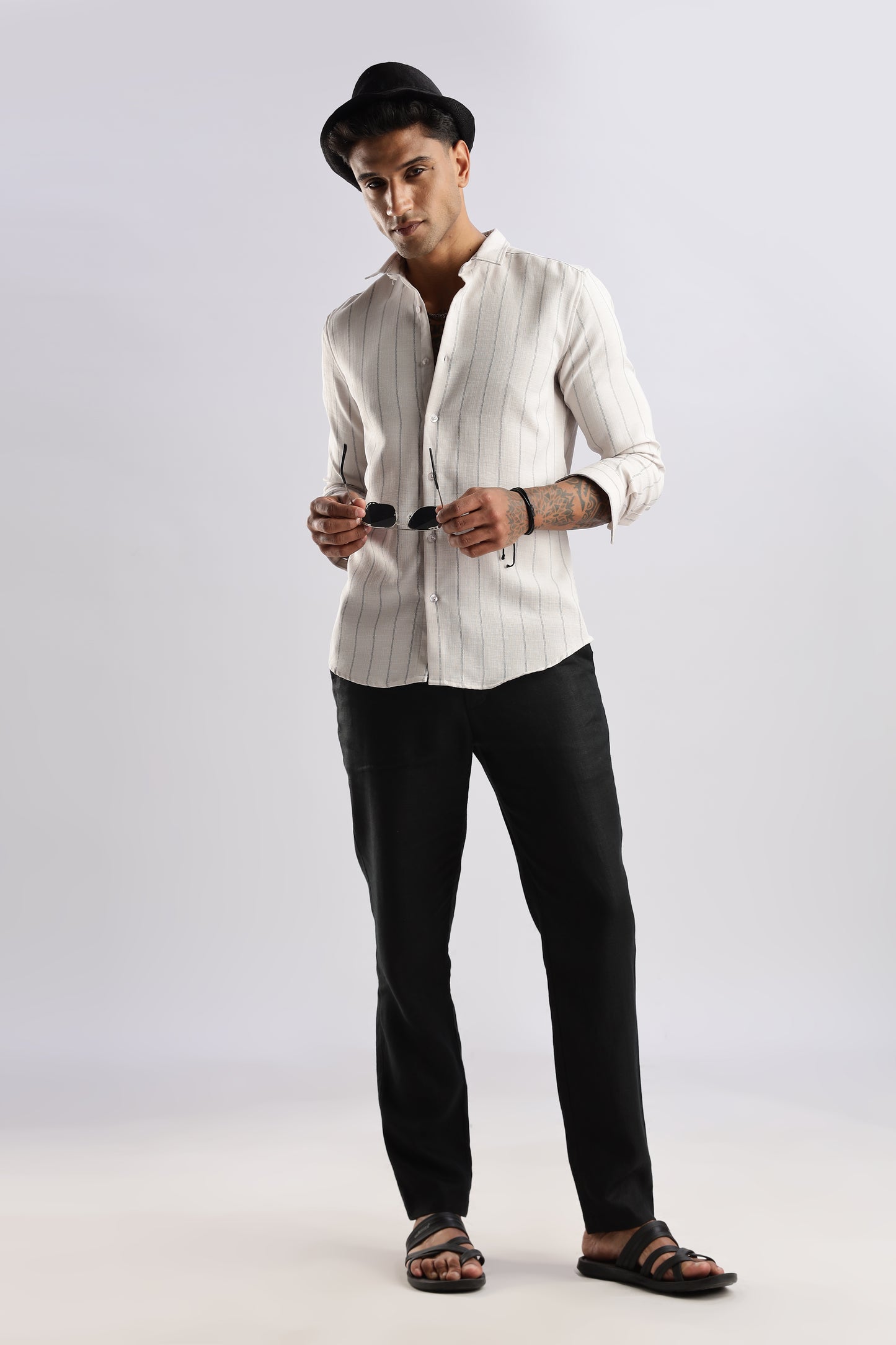 Men Air Like Linen Stripes Shirt-Beige