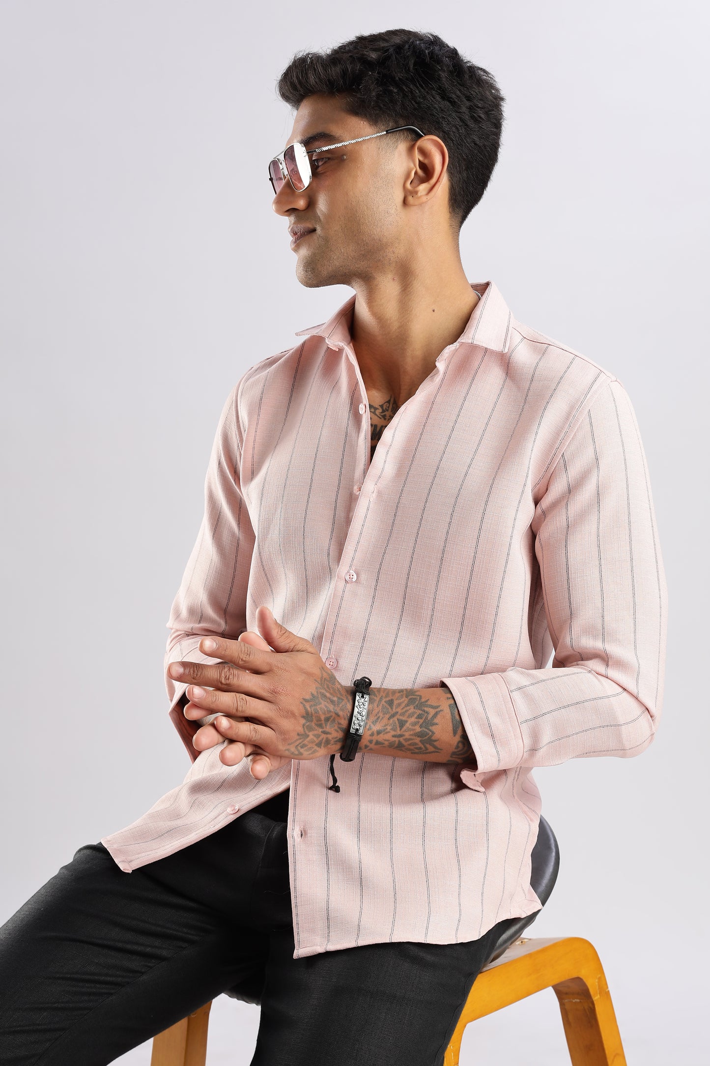Men Air Like Linen Stripes Shirt-Pink