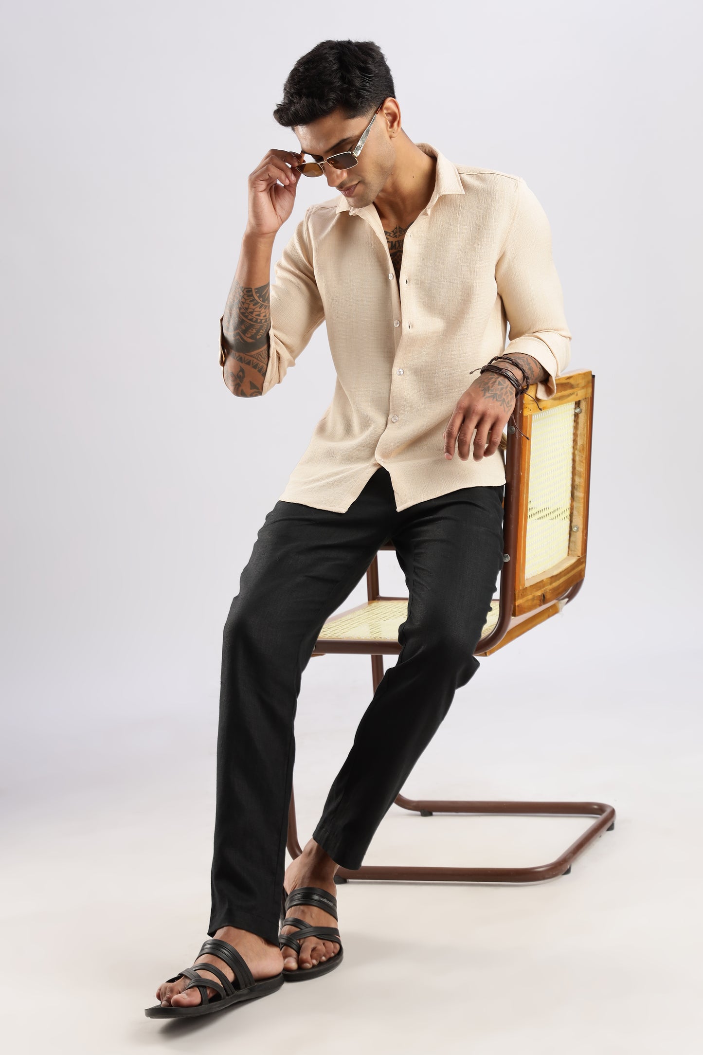 Men Air Like Linen Vintage Shirt-Beige