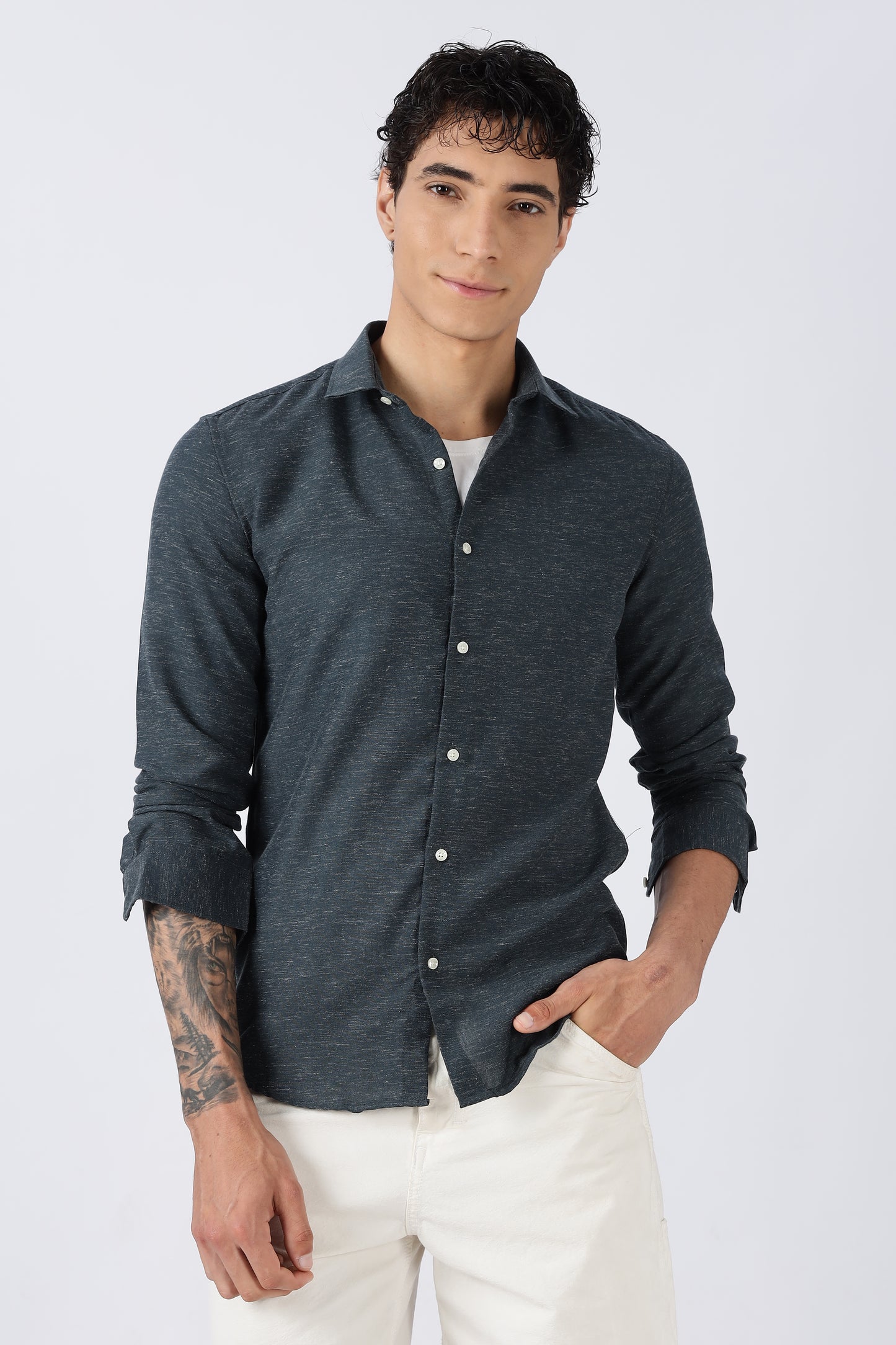Men Dapper Linen Shirts-Navy