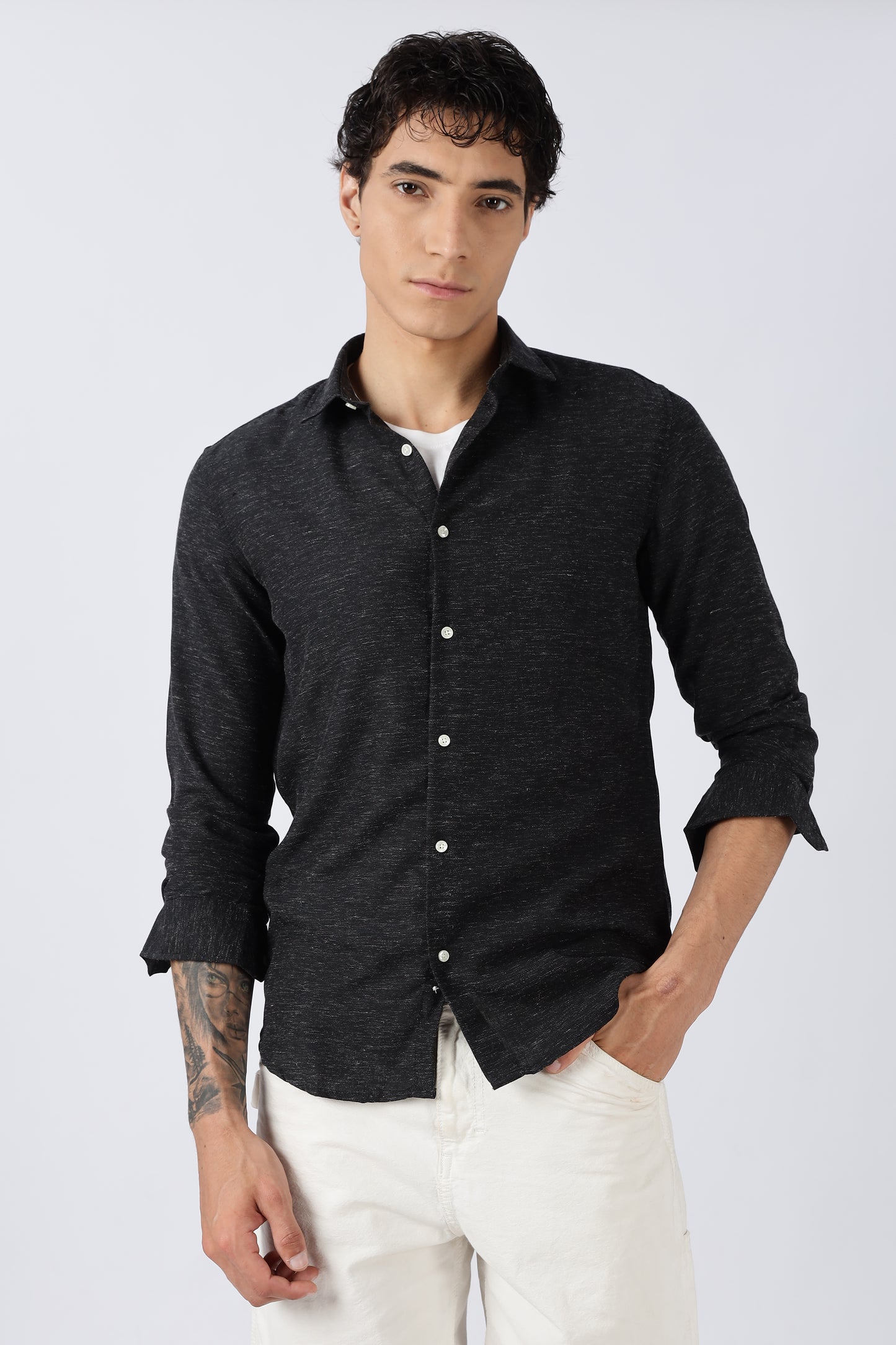 Men Dapper Linen Shirts-Black