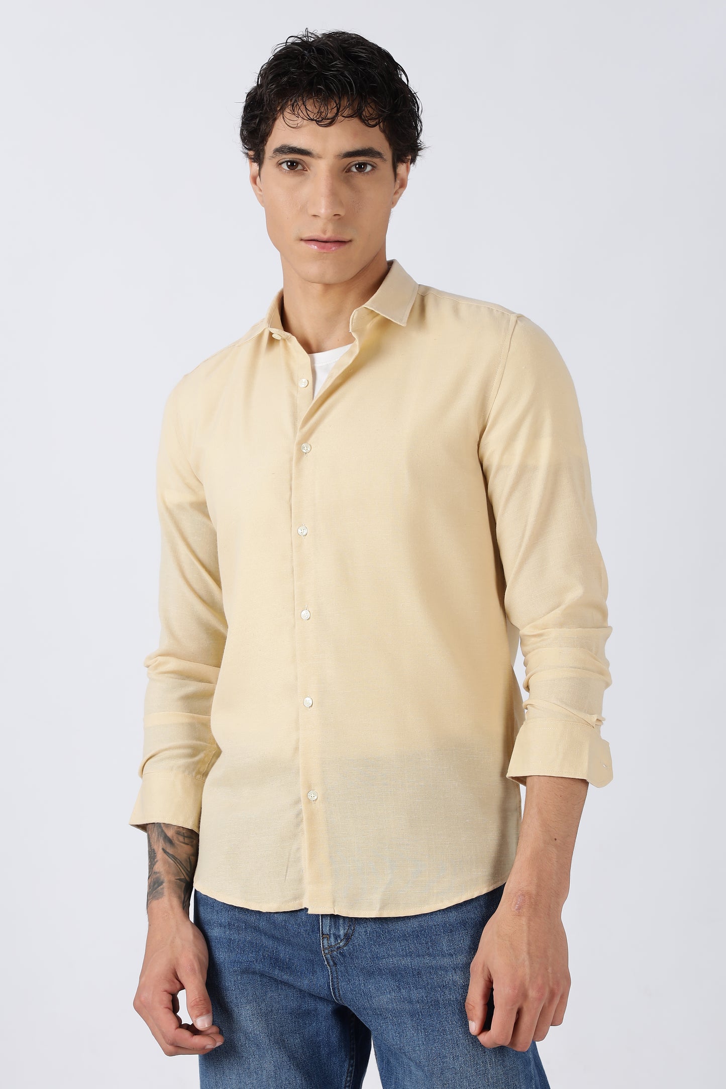 Men Dapper Linen Shirts-Beige