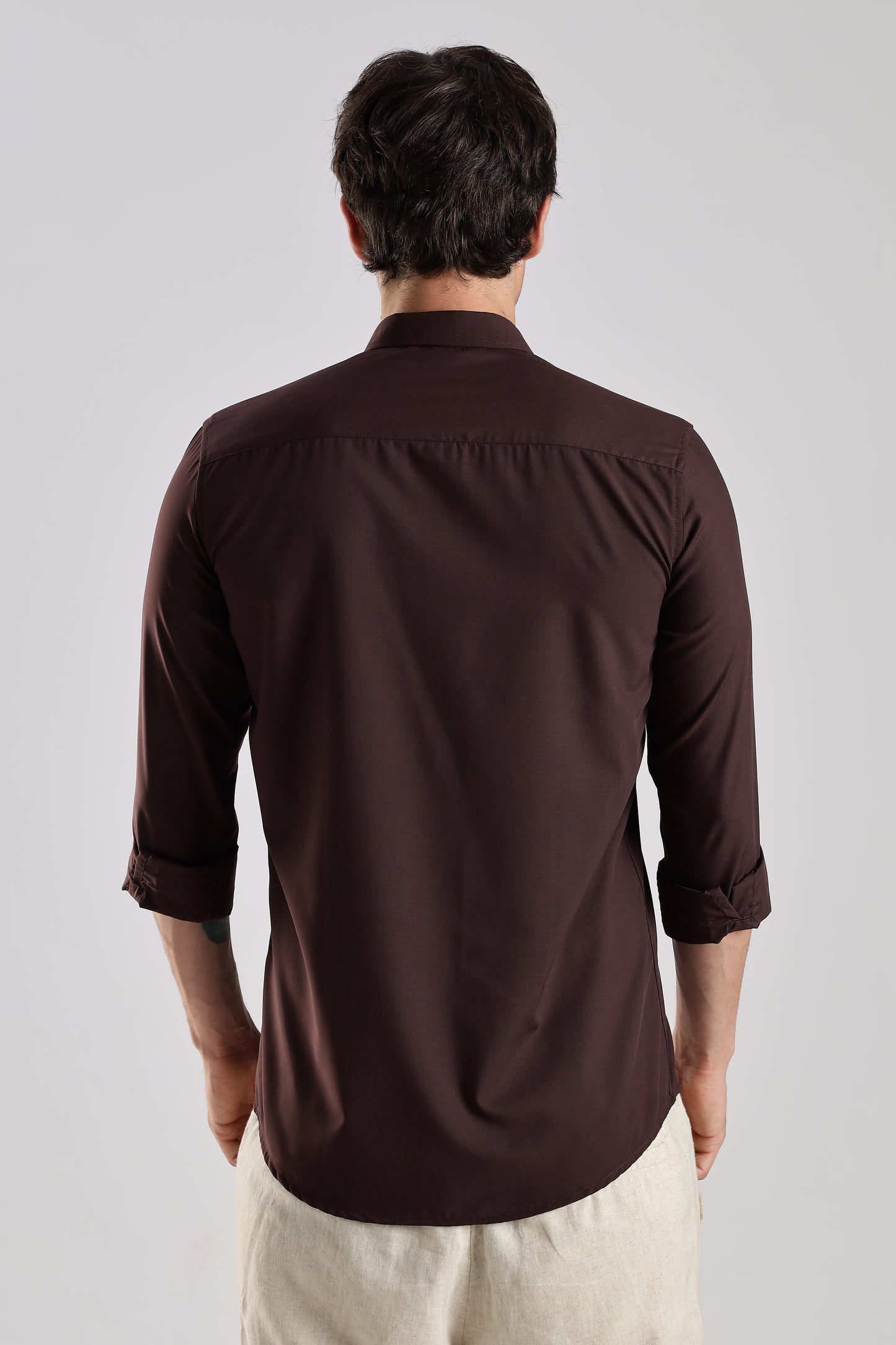 Men Liquid Nylon Plain Shirts-Maroon