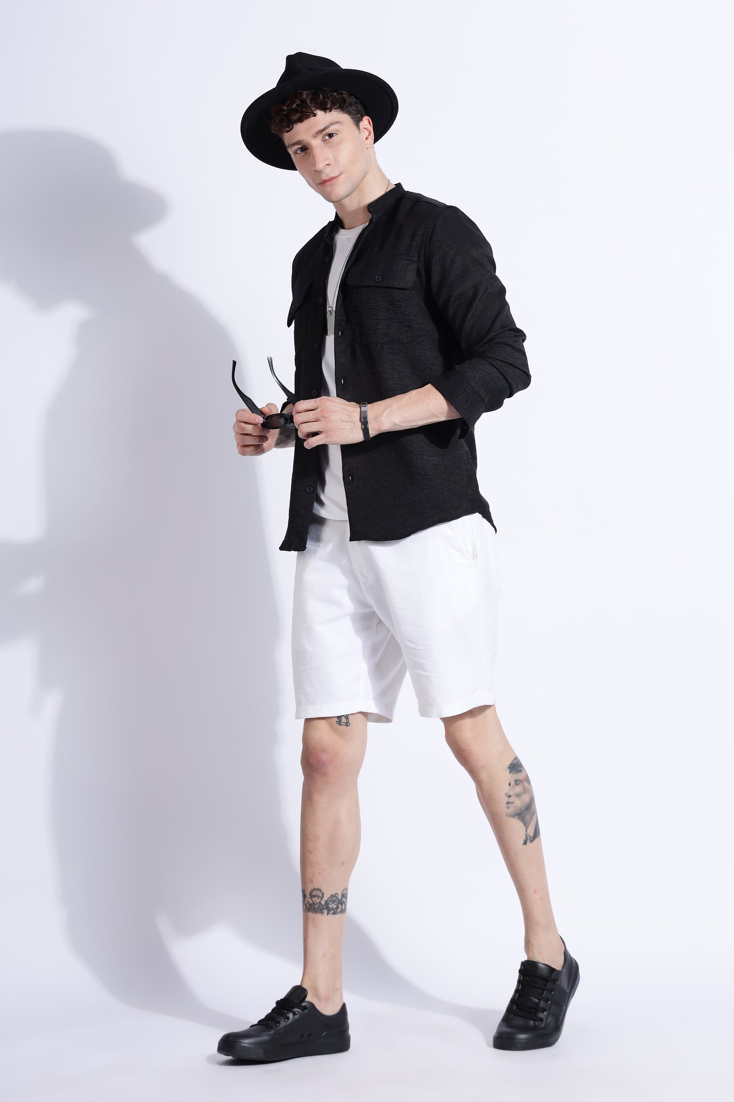 Men Air Linen Like DP Mandarine Shirt-Black