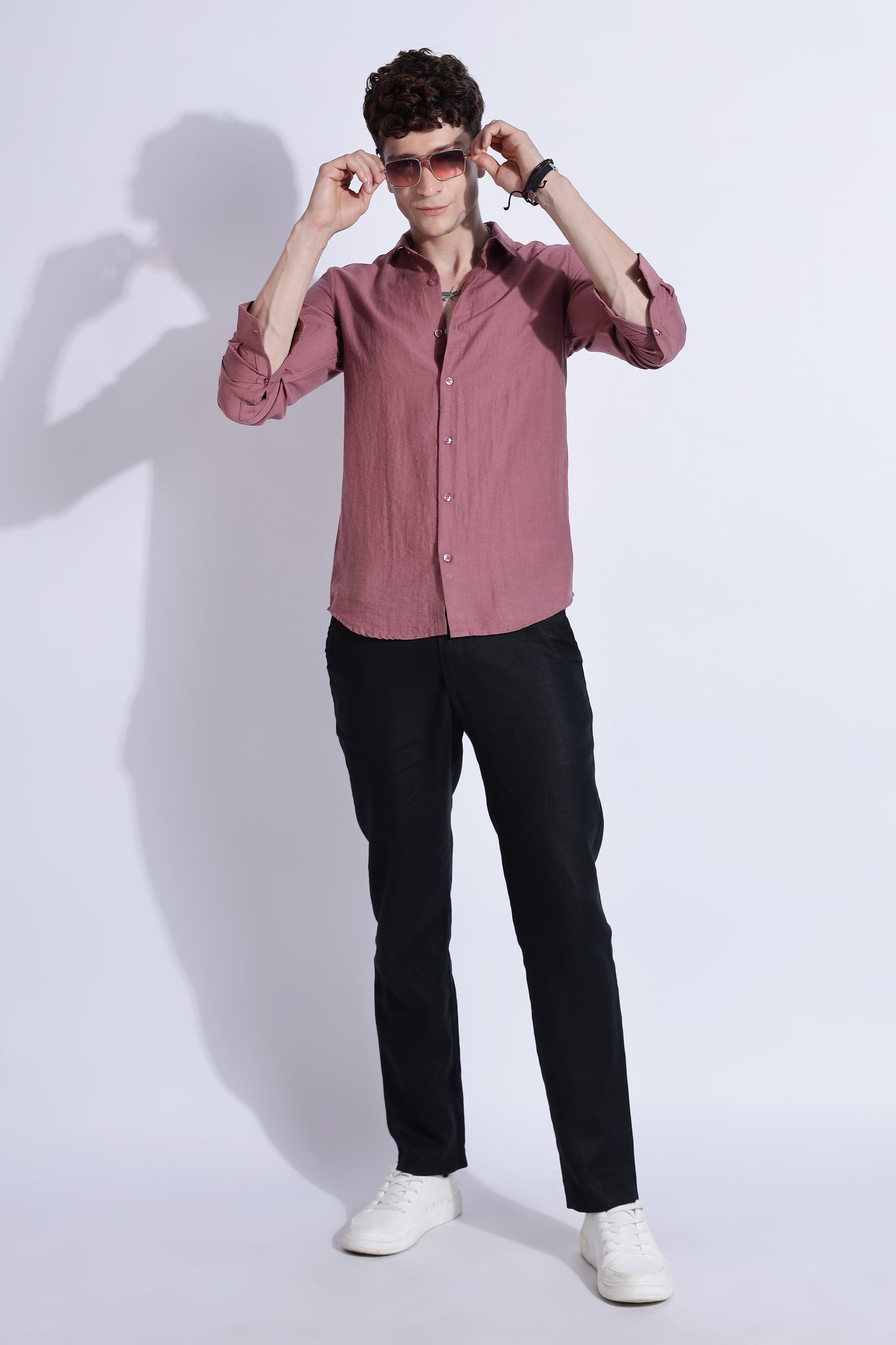 Men Lucas Look Linen Shirt-Pink