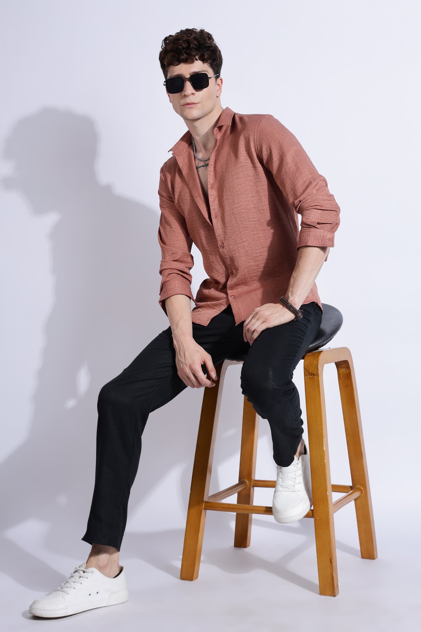 Men Air Linen Like Shirt-Pink