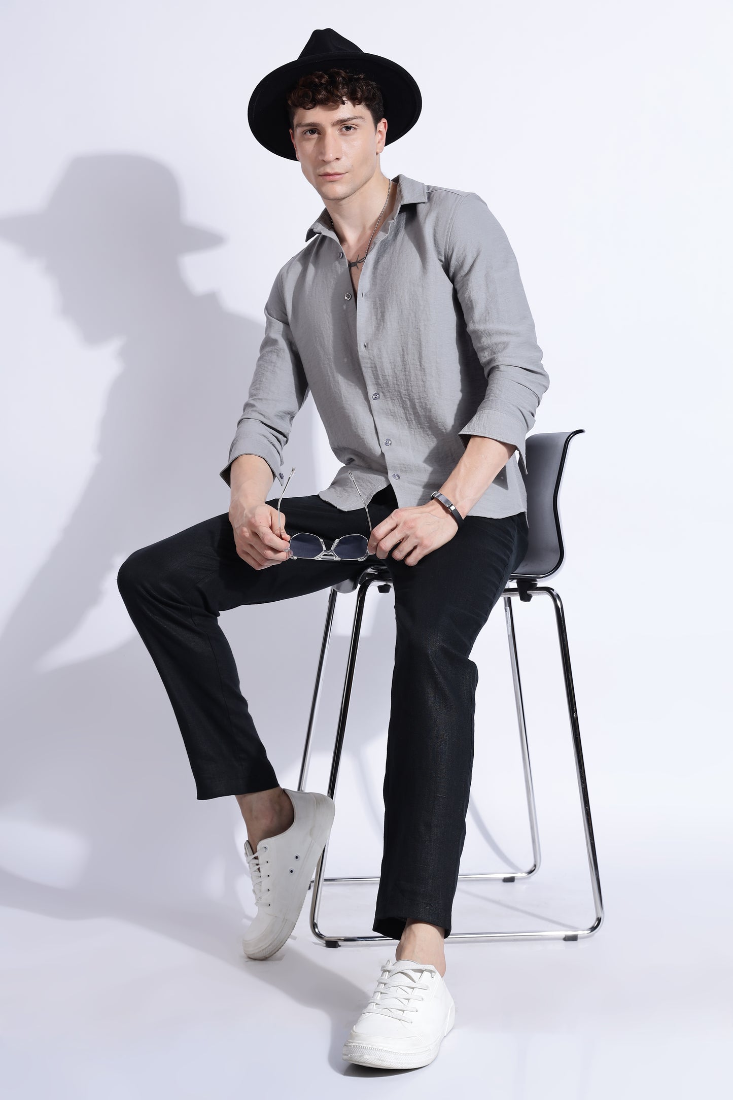 Men Lucas Look Linen Shirt-Grey