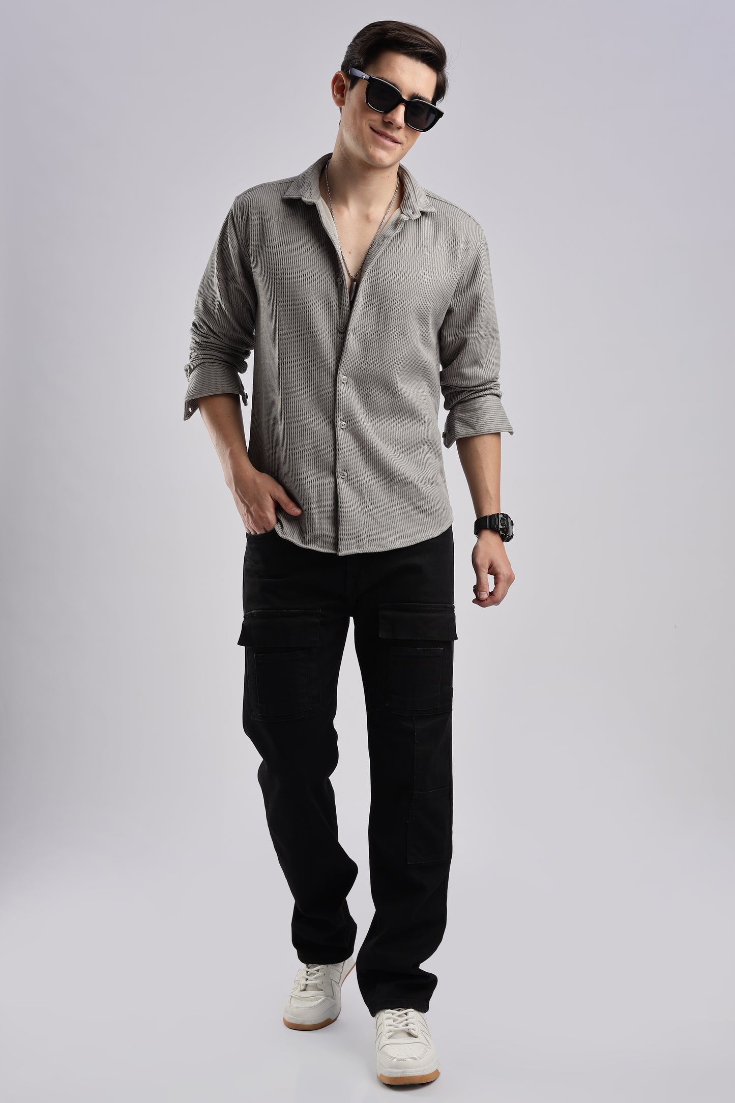 Men Knitted TXO Shirts-Charcoal