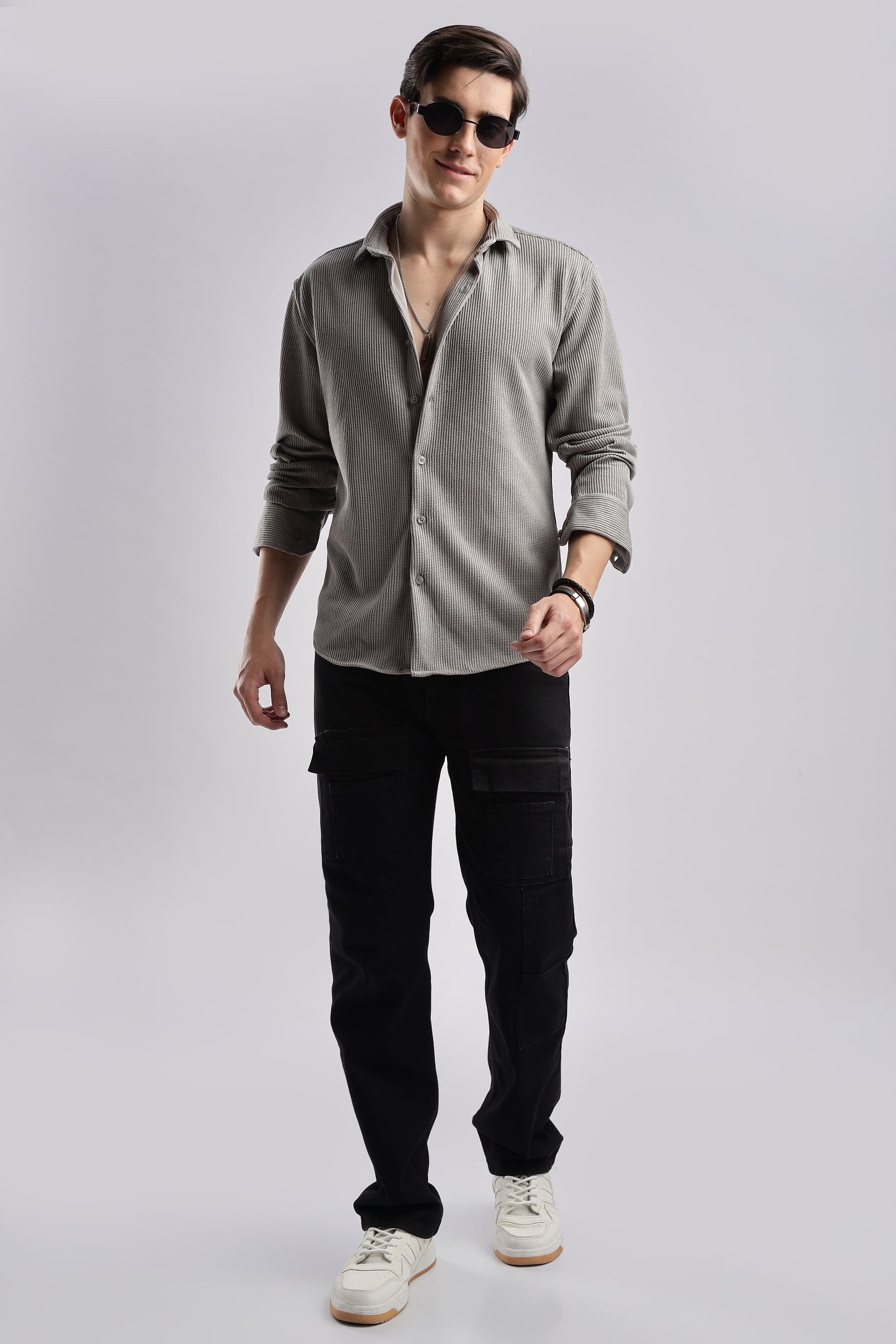 Men Knitted TXO Shirts-Grey