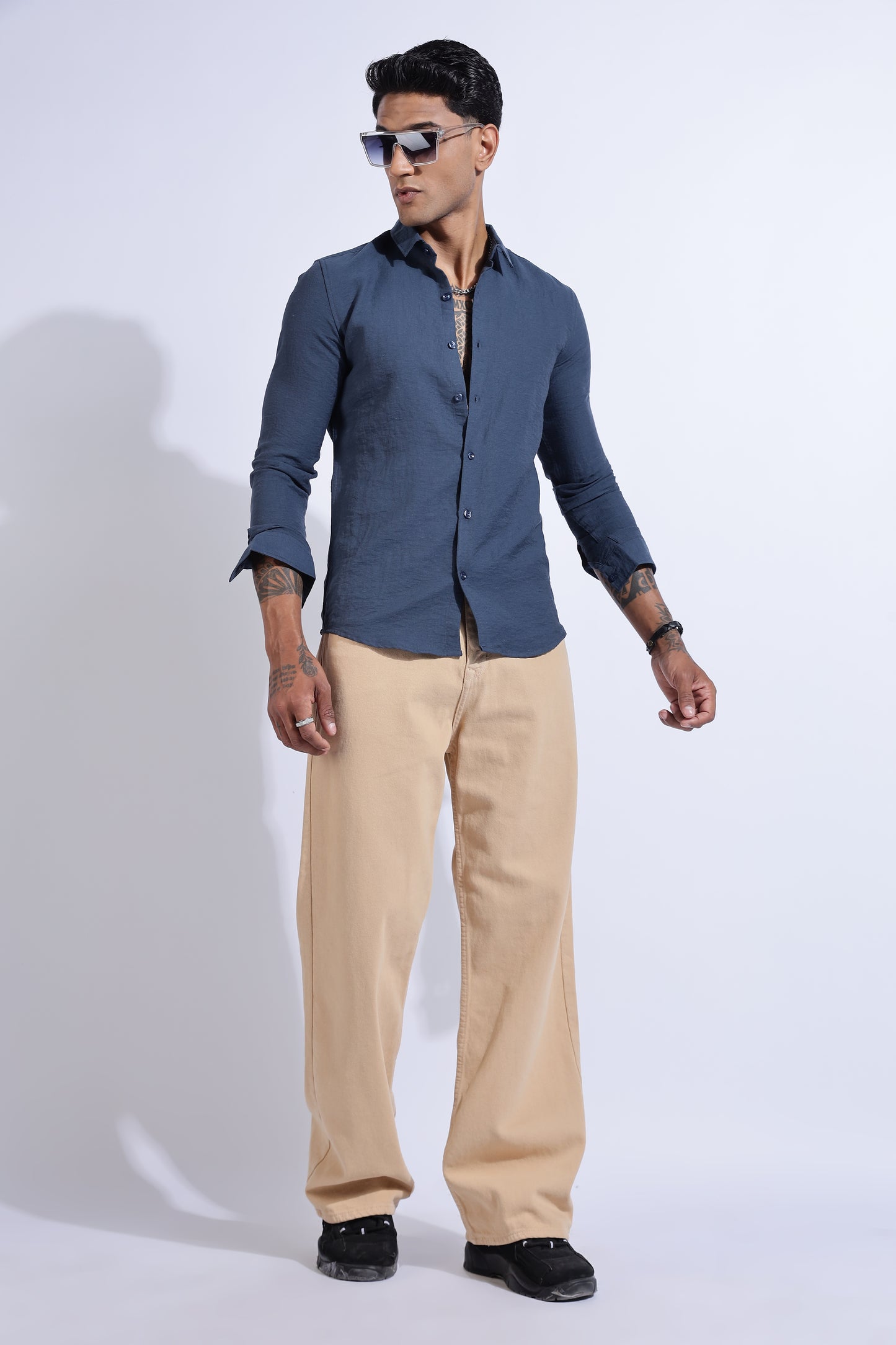Men Lucas Look Linen Shirt-Blue