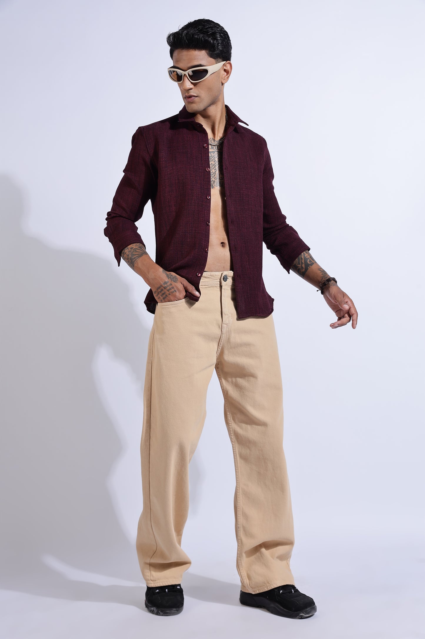 Men Air Like Linen Vintage Shirt-Maroon