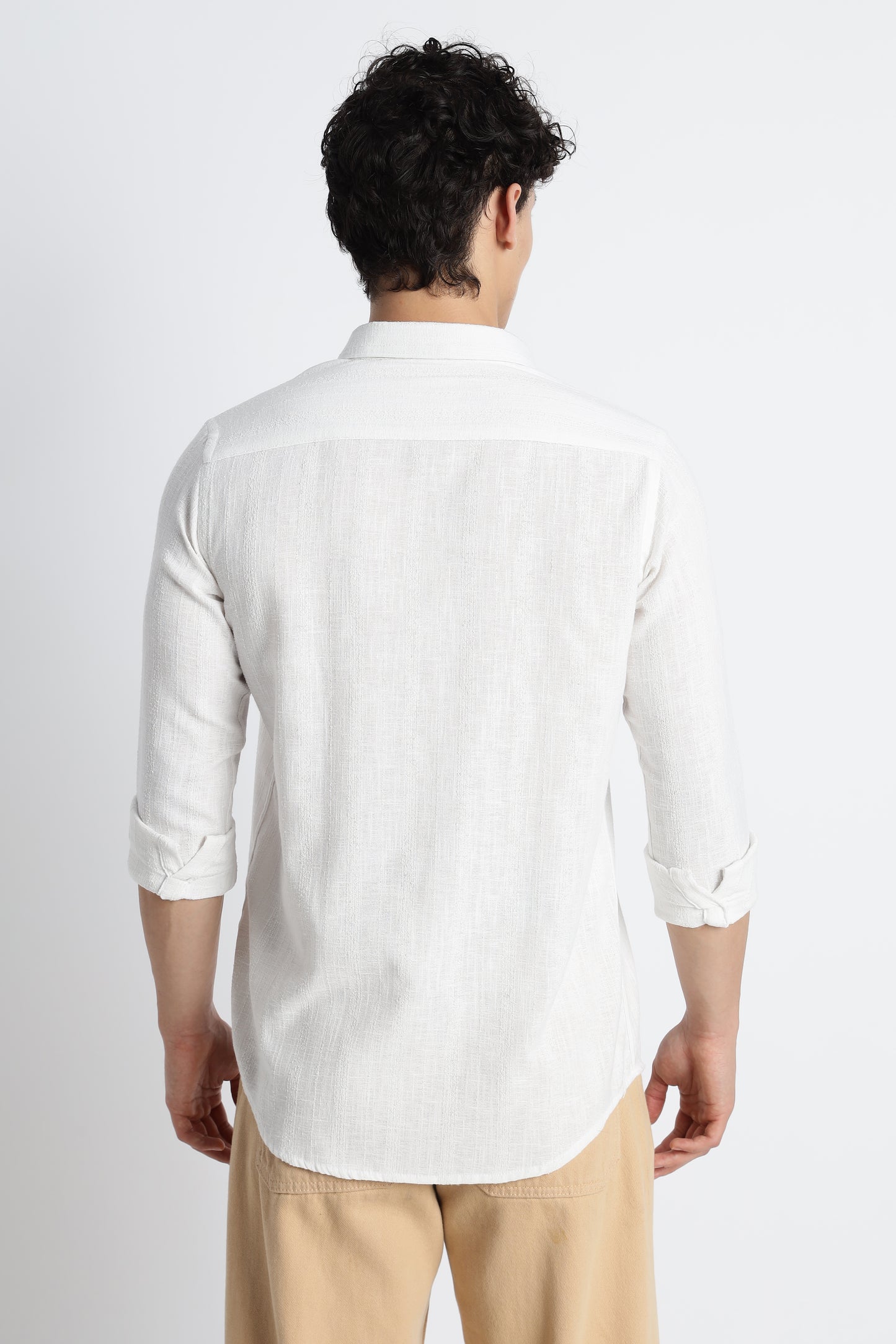 Men Milange Linen Stripes Shirts-White