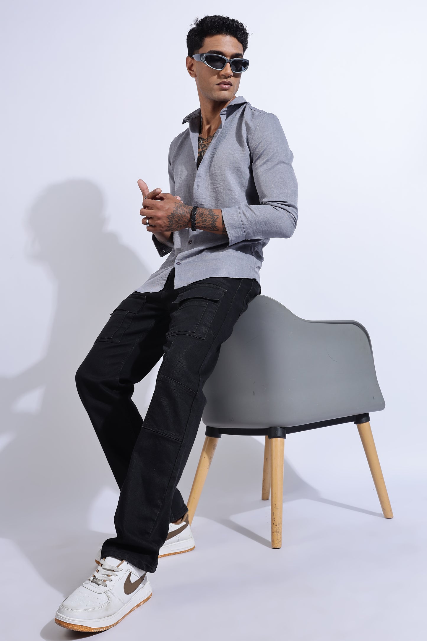 Men Air Linen Like Shirt-Grey