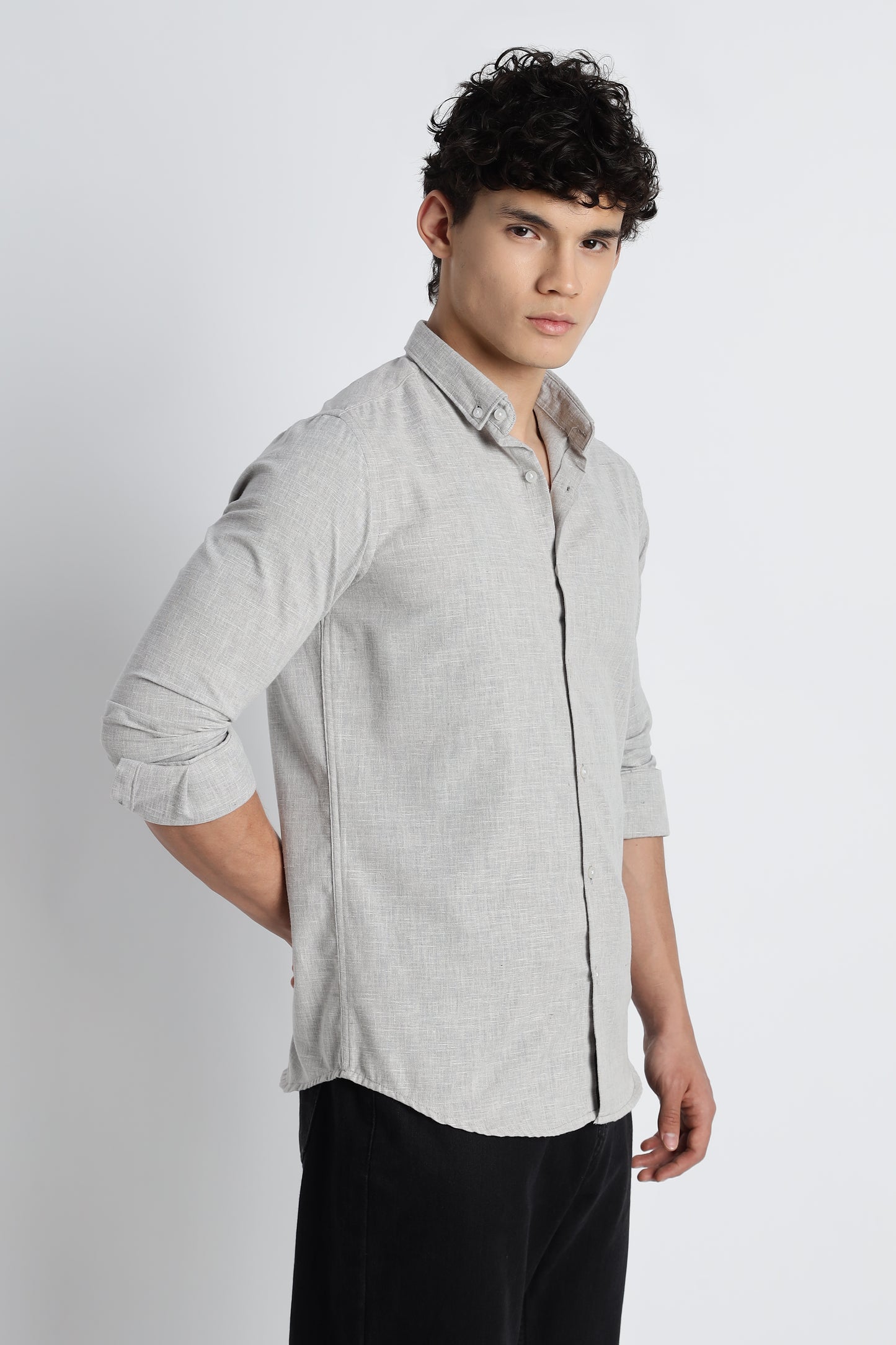 Men Milange Linen Look Shirts-Khakhi