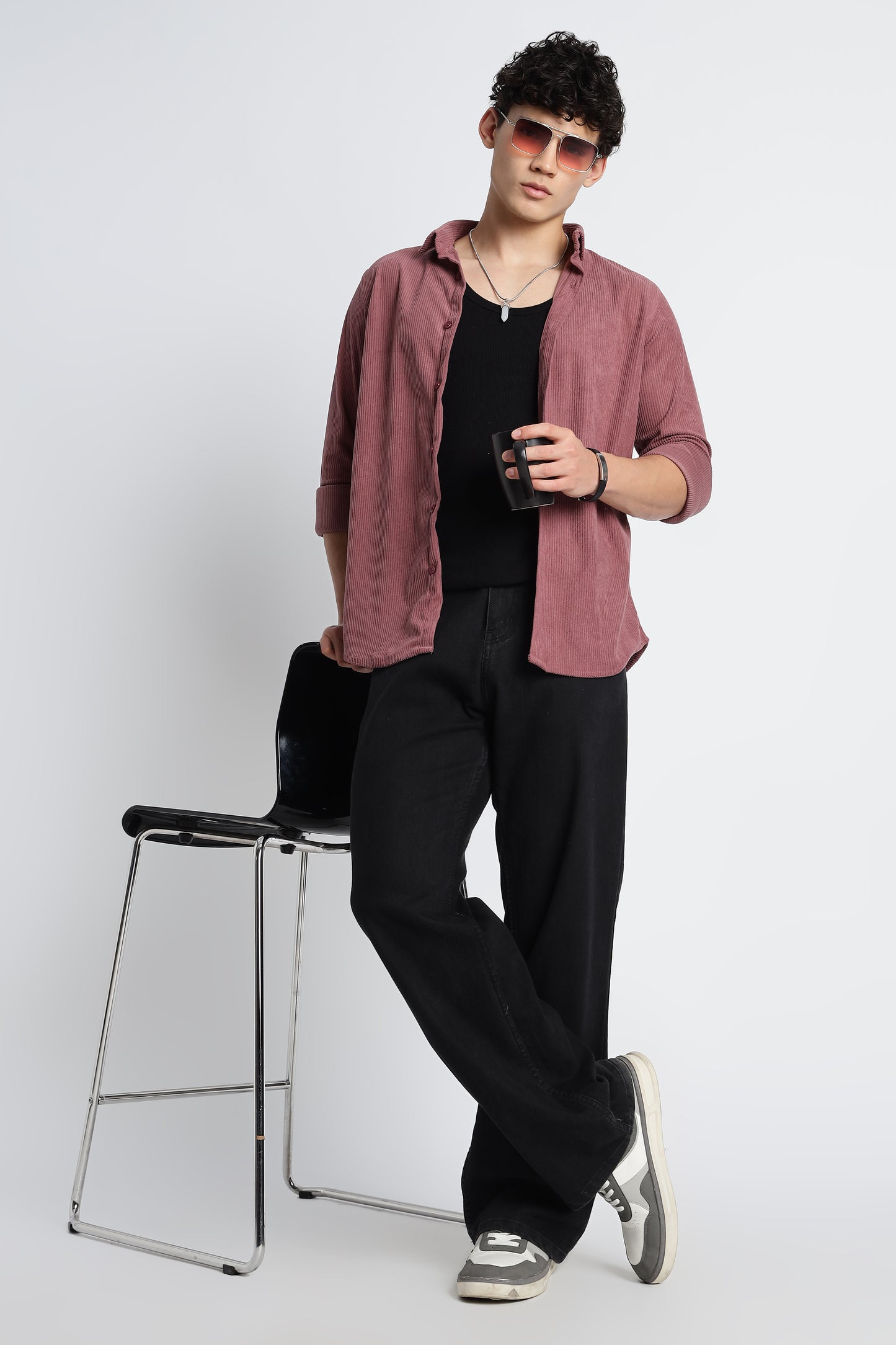 Men Corduroy Shirts-Pink