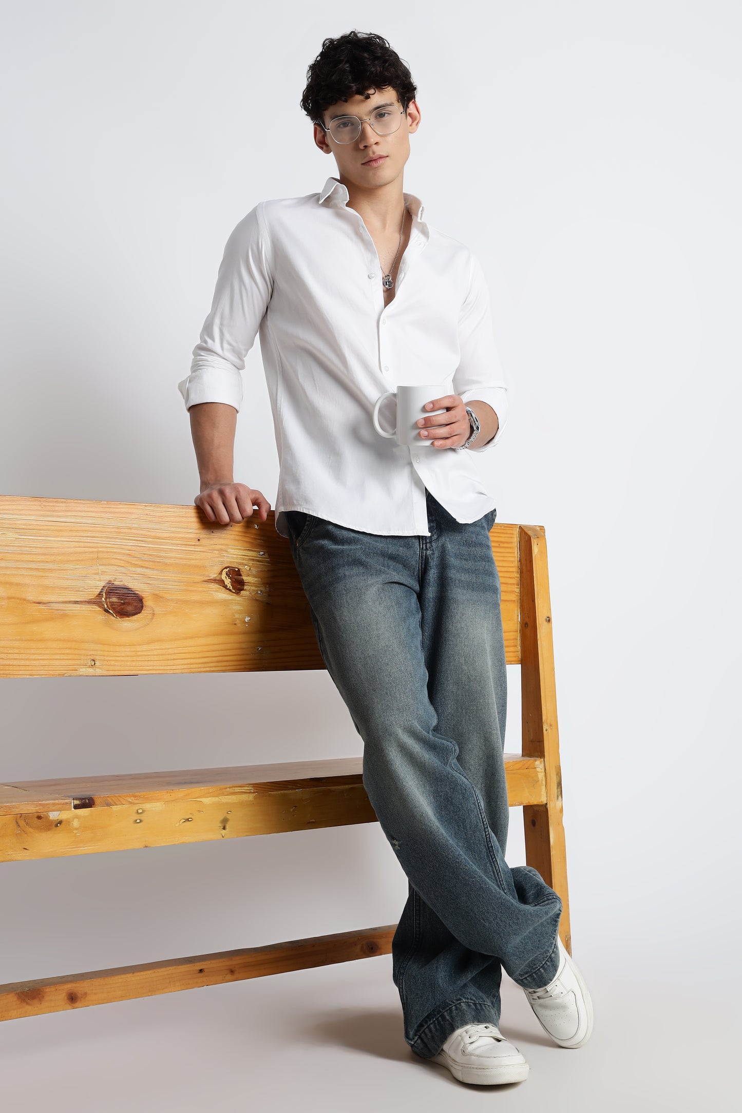 Men Army Twill Shirts-White