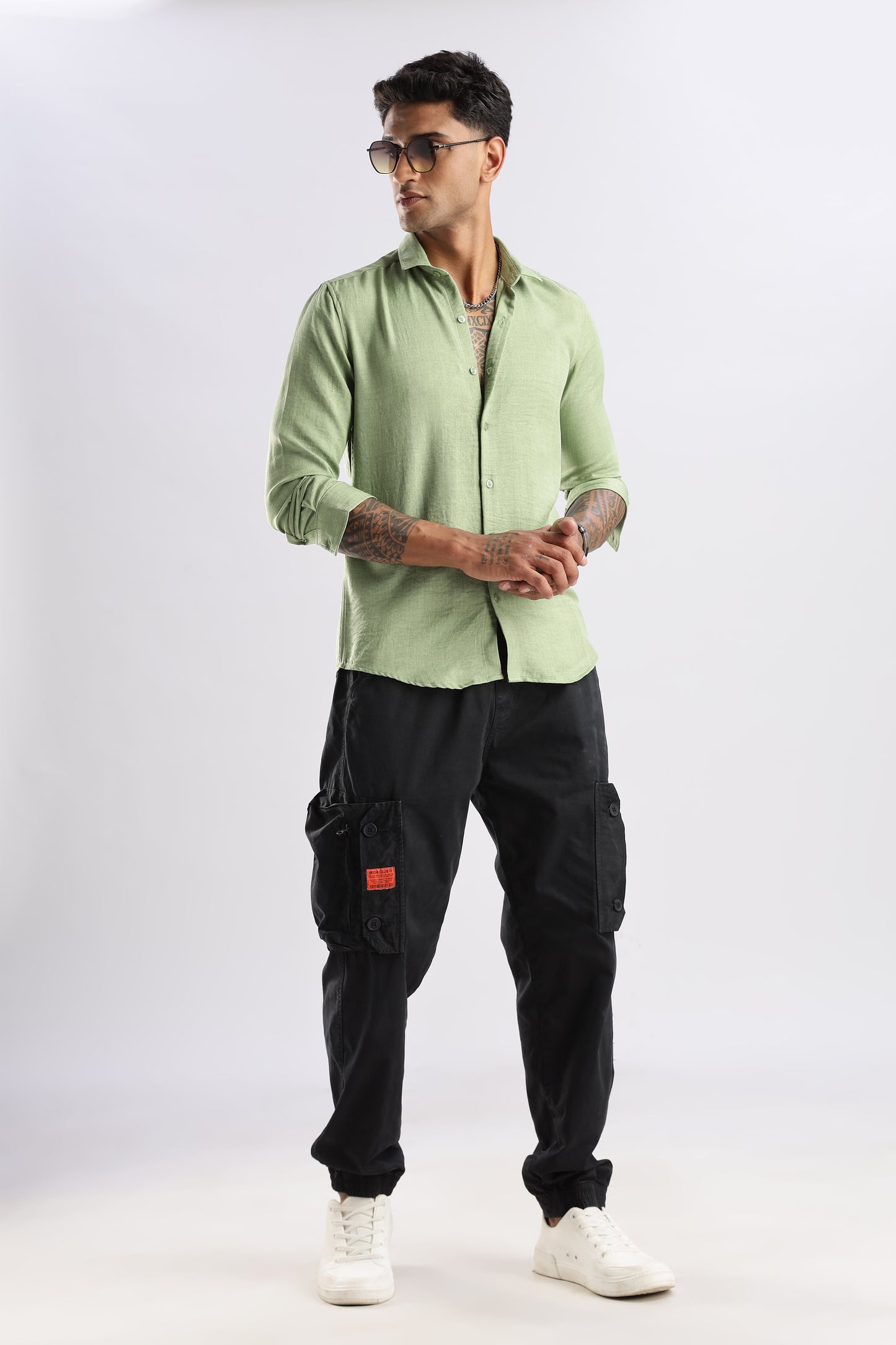 Men Air Linen Like Shirt-Green