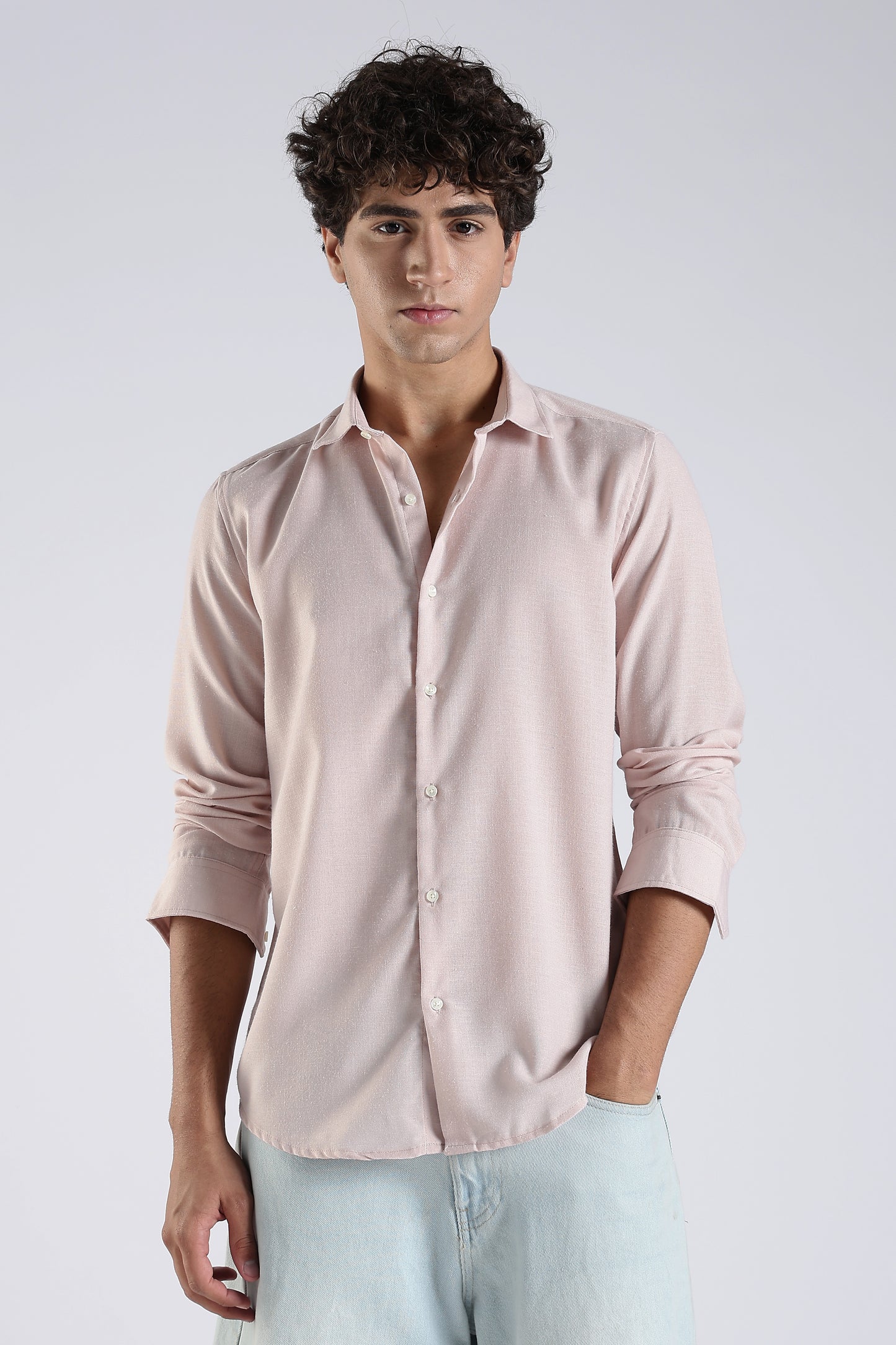 Men Dapper Linen Shirts-Pink