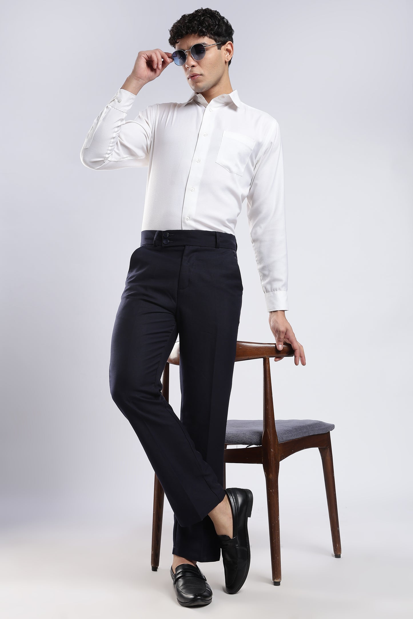 Men Boot Cut Linen Slub-Navy