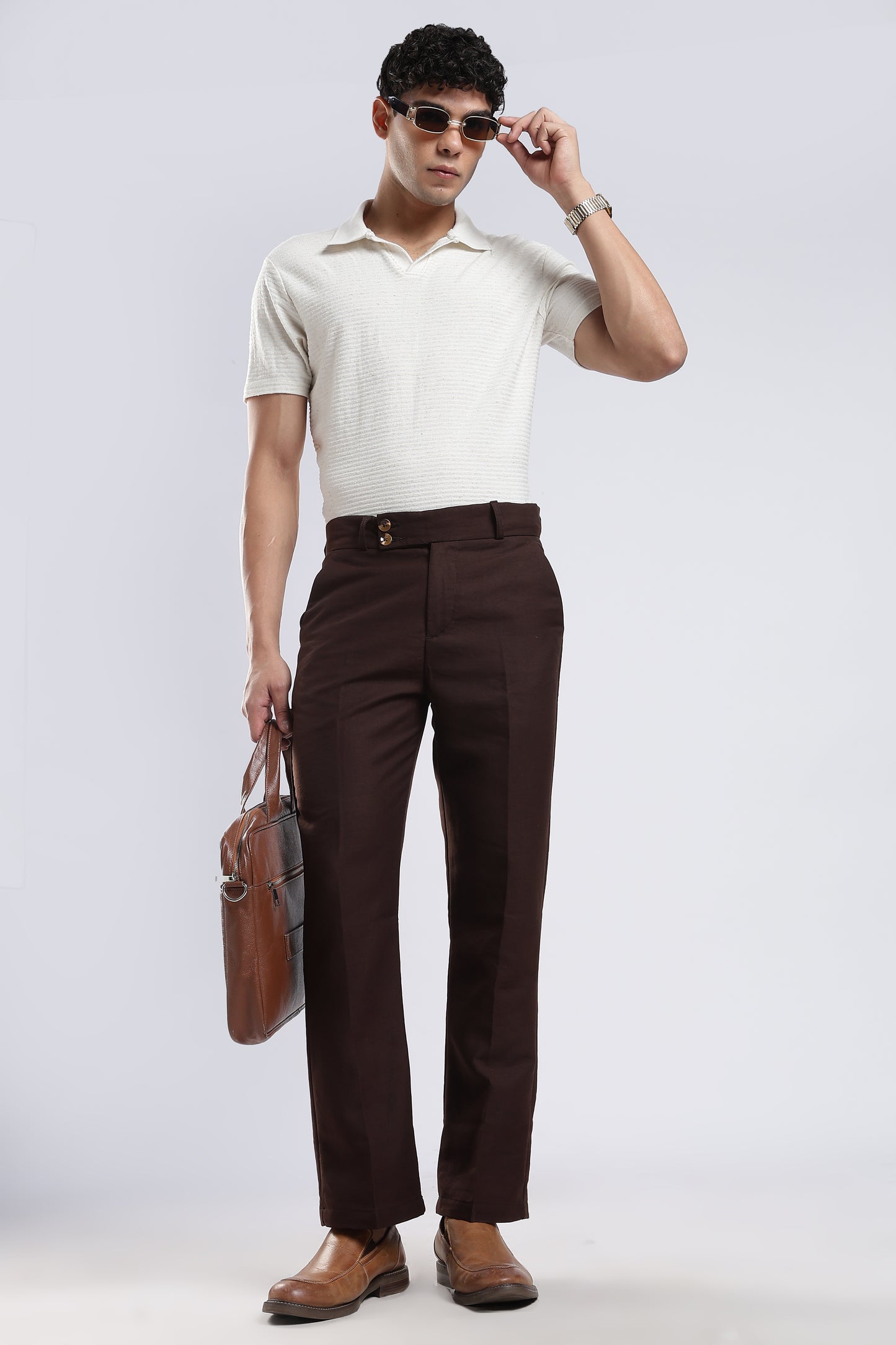 Men Boot Cut Linen Slub-Brown