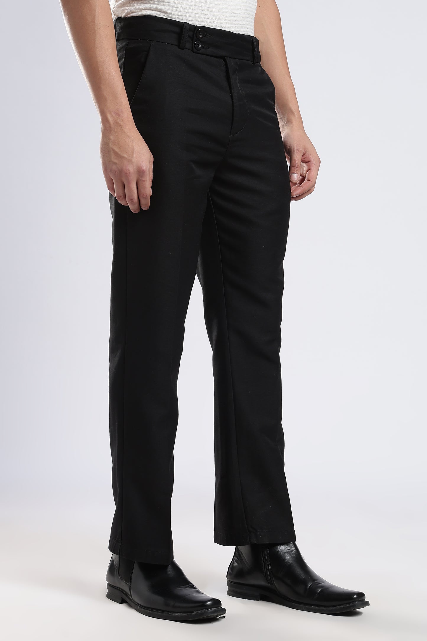 Men Boot Cut Linen Slub-Black