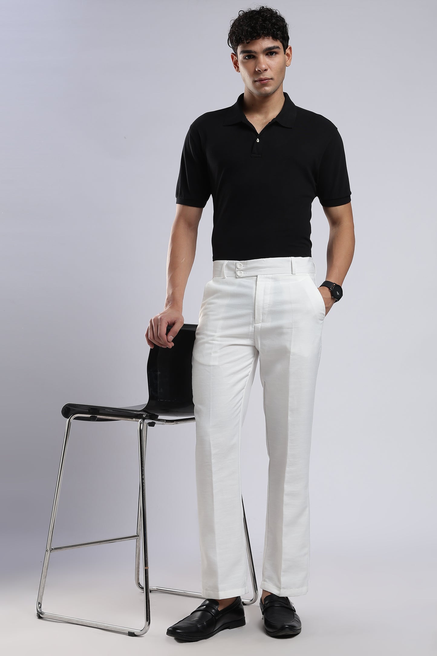 Men Boot Cut Linen Slub-White