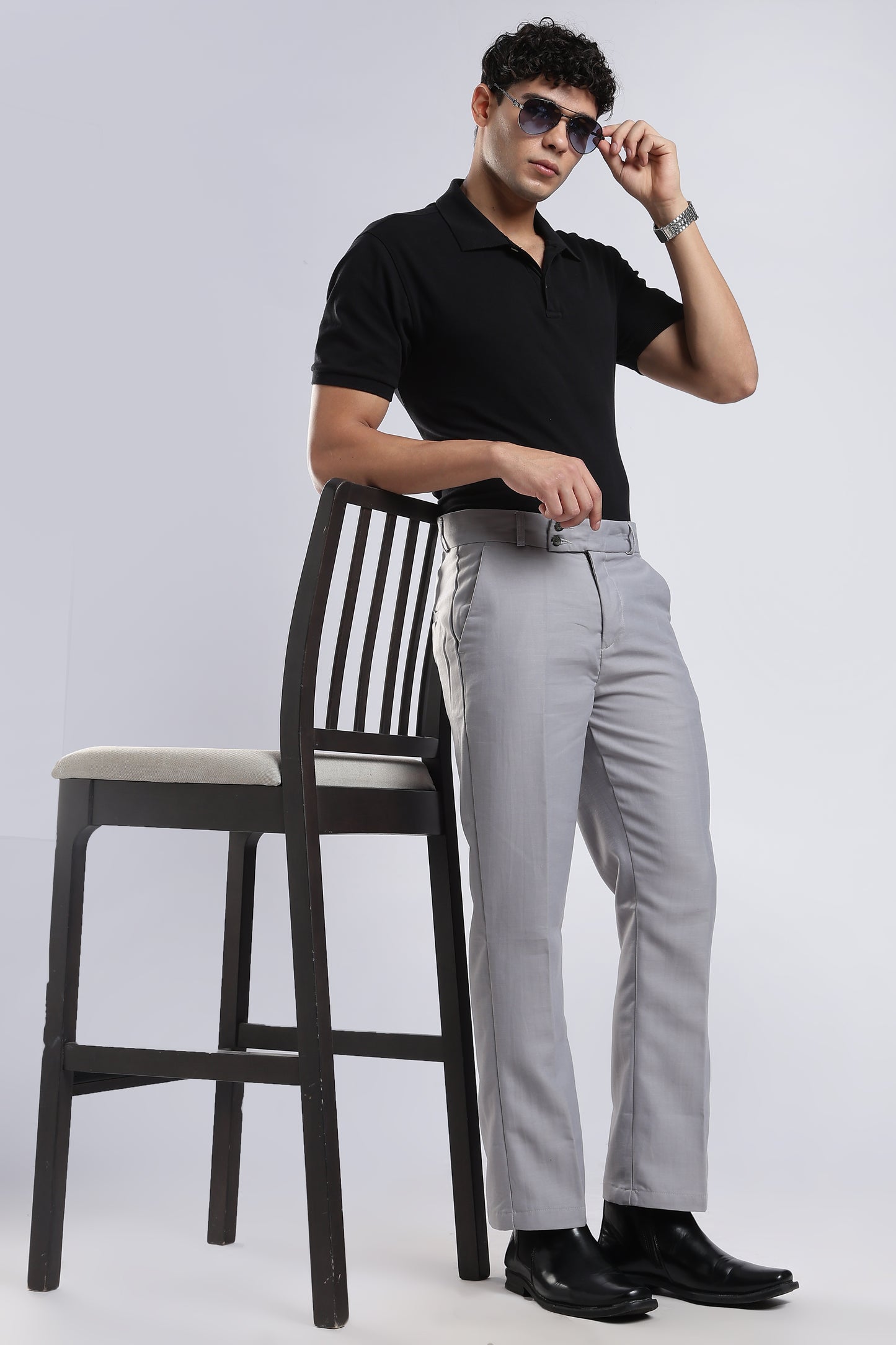Men Boot Cut Linen Slub-Lt Grey