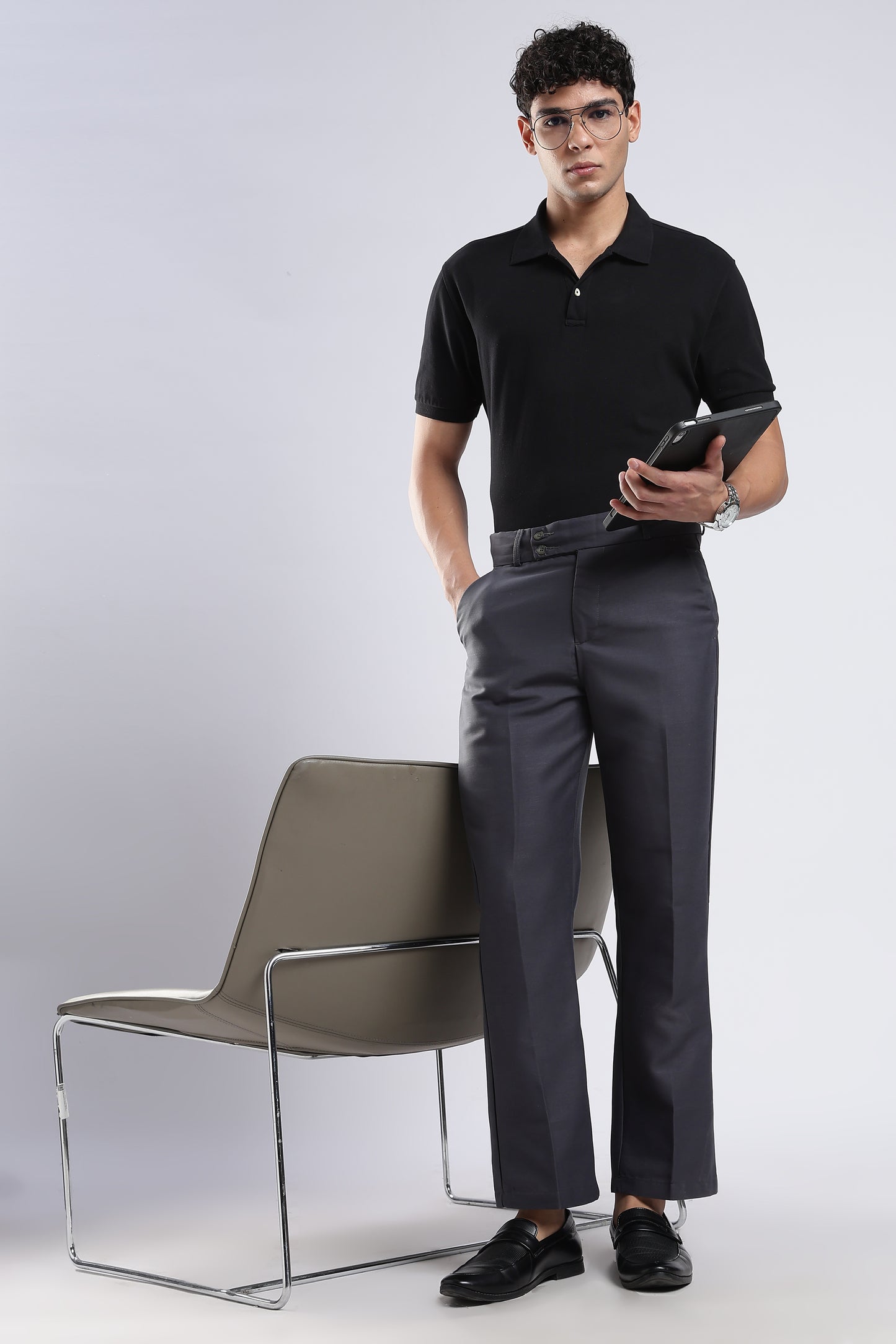Men Boot Cut Linen Slub-Dk Grey