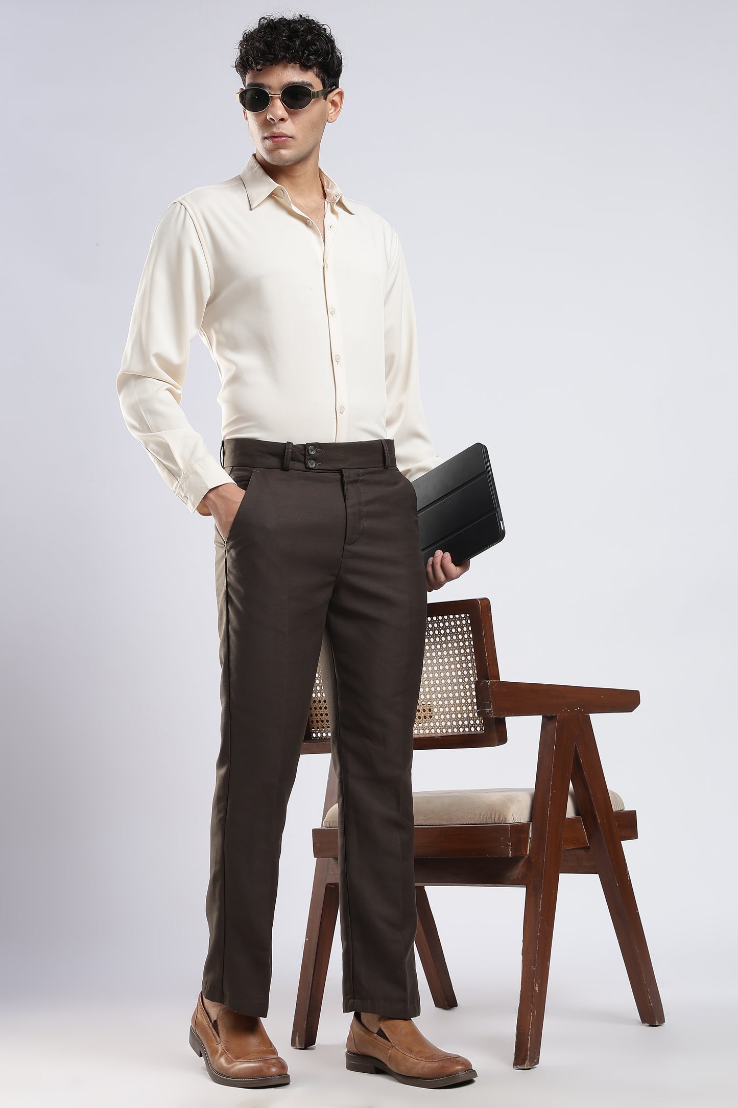 Men Boot Cut Linen Slub-Olive