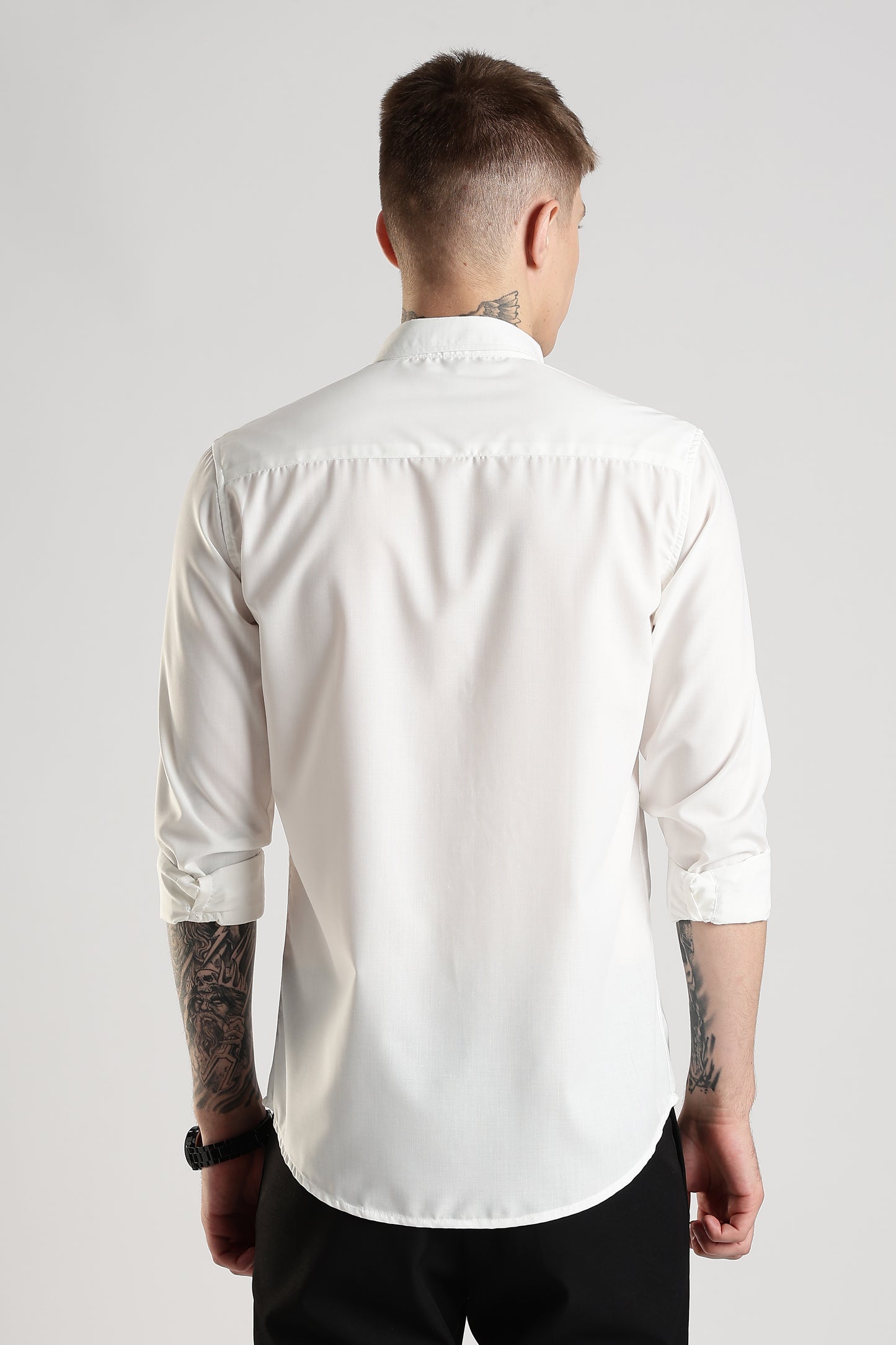 Men Liquid Nylon Plain Shirts-White