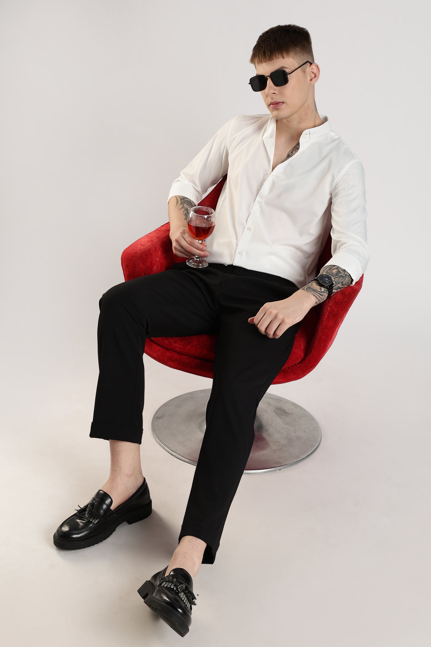 Men Liquid Nylon Plain Shirts-White