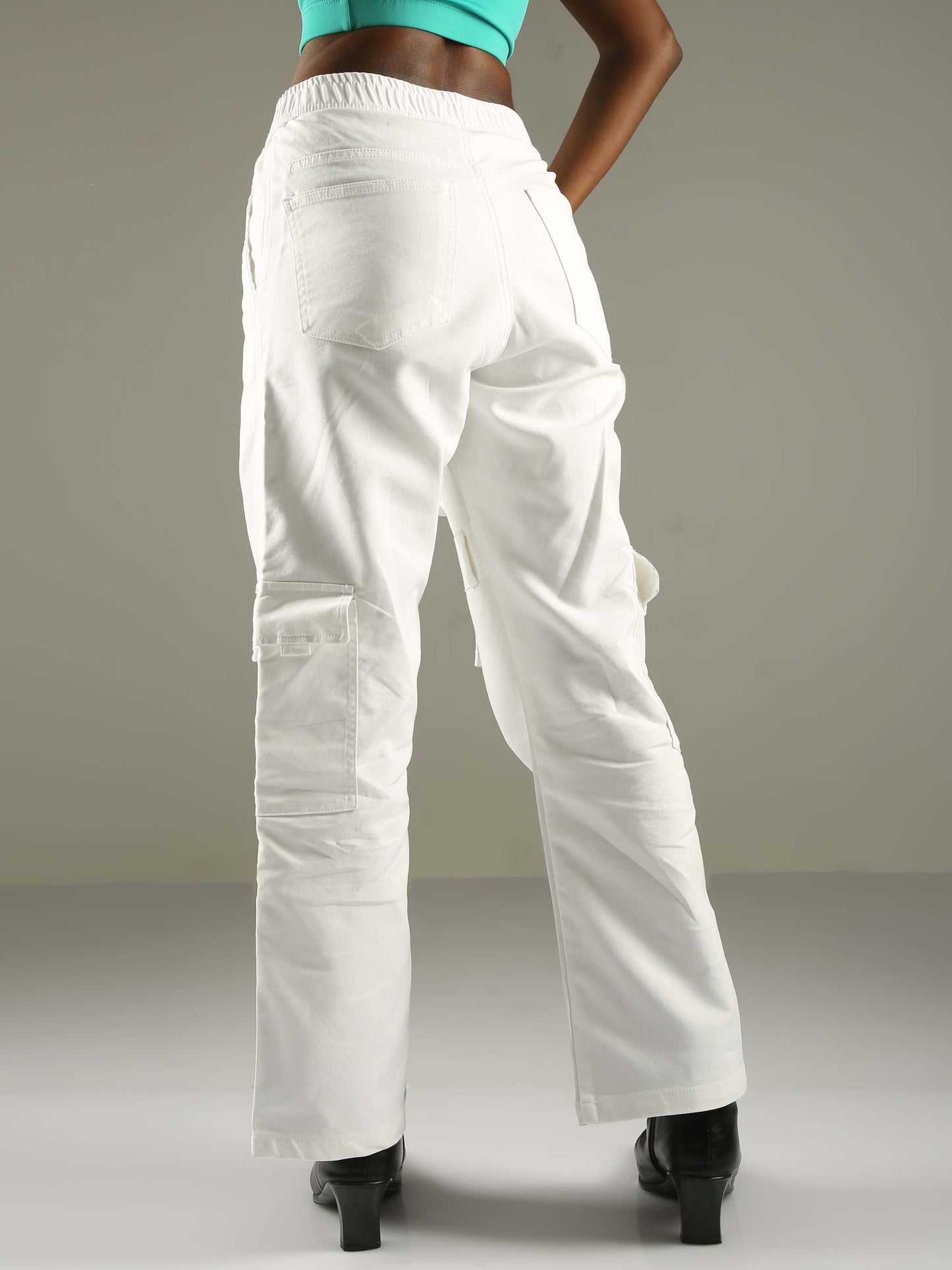 White Baggy Cargo Pants For Women