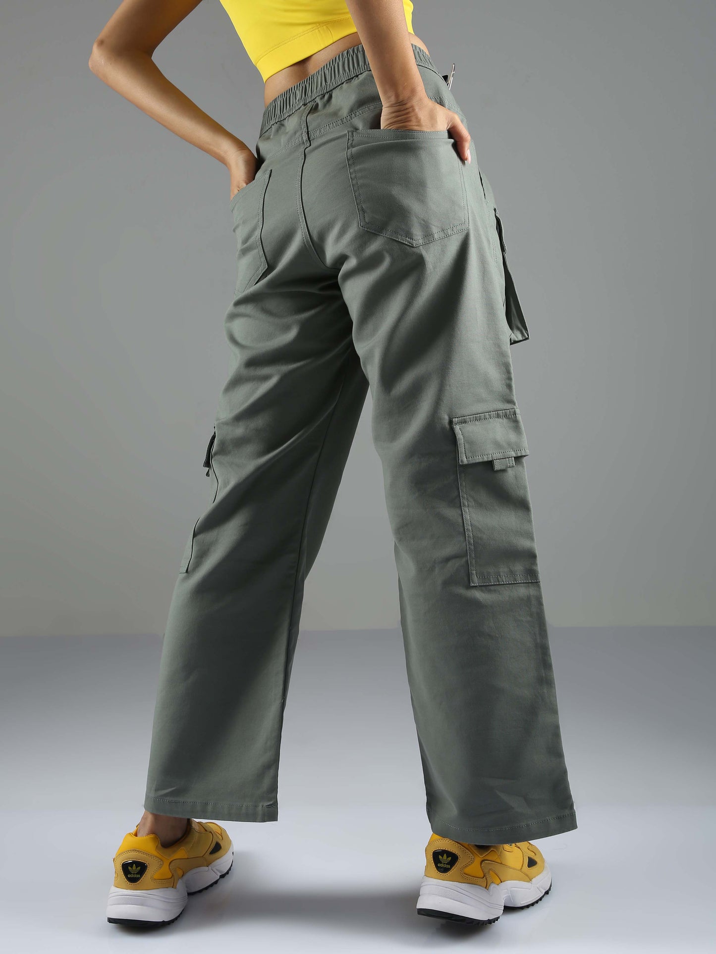 Olive Green Baggy Cargo Trousers For Womens