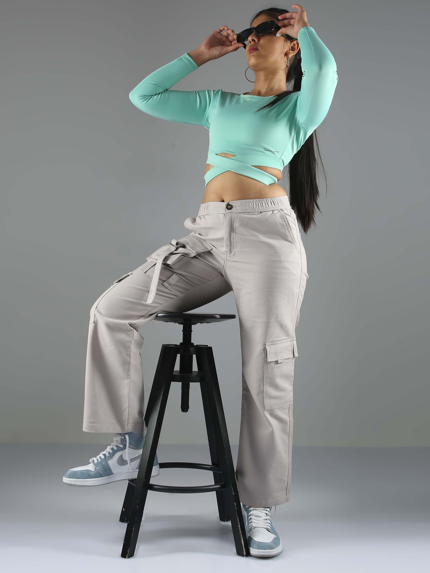 Light Grey Loose Cargo Pants For Womens