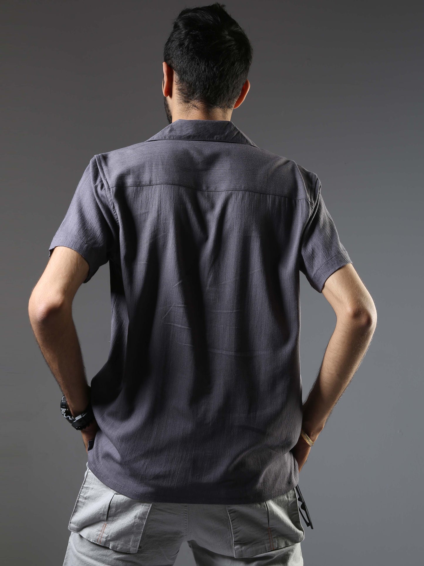 Natural Grey Stretch Shirt For Mens