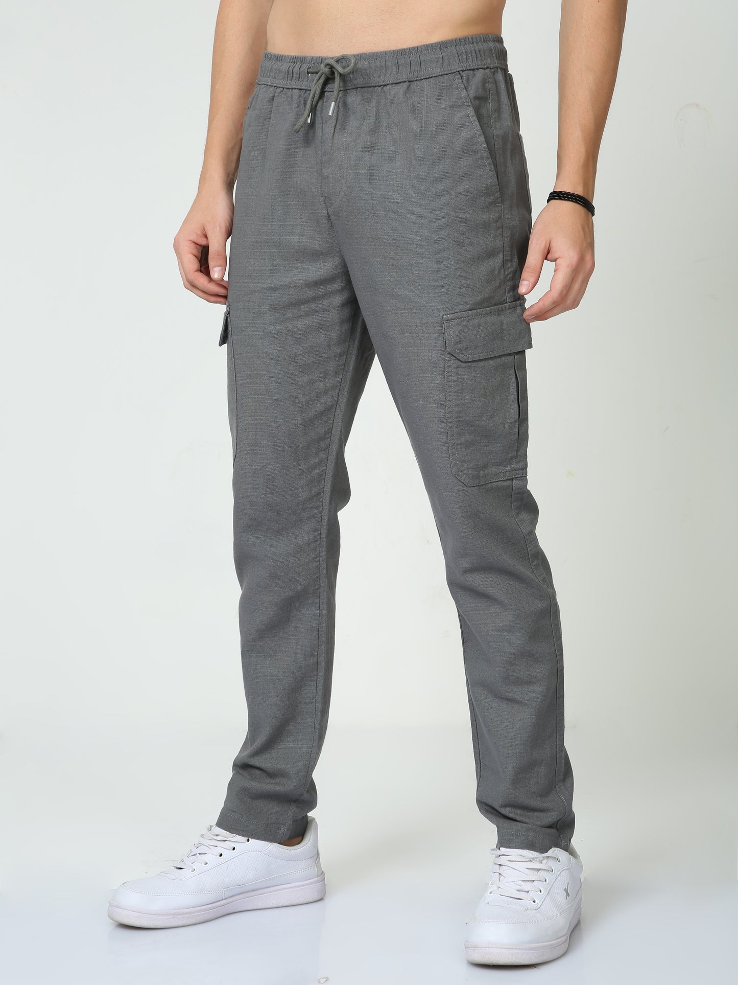 Grey Lazy Linen Pants For Men