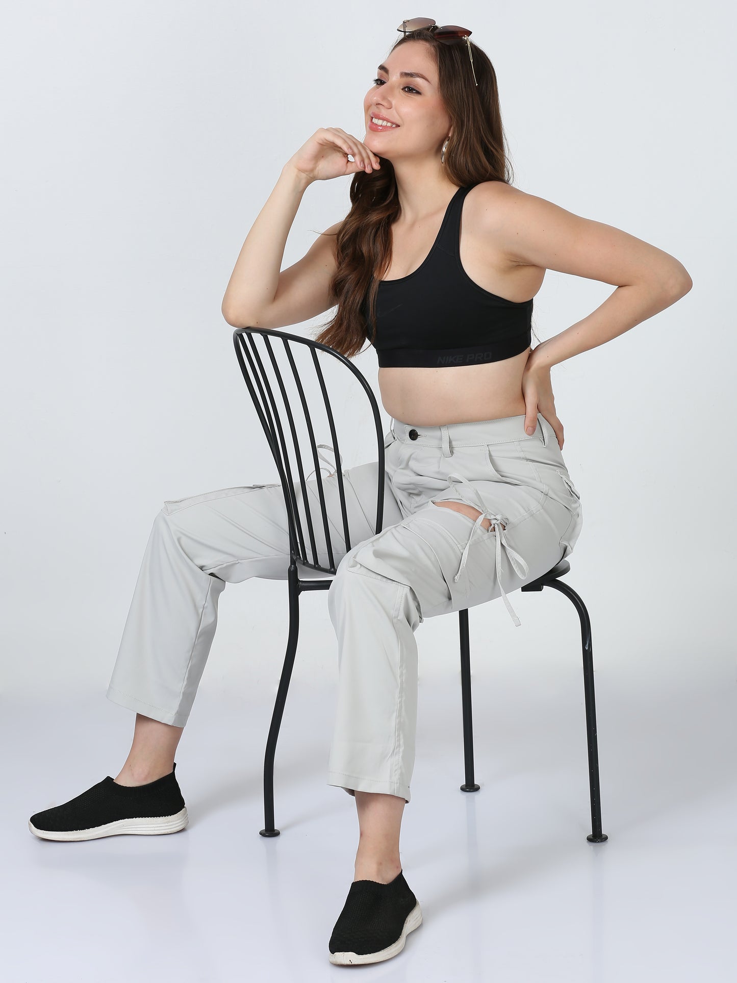 Cream Duel Pocket Cargo Pants For Womens