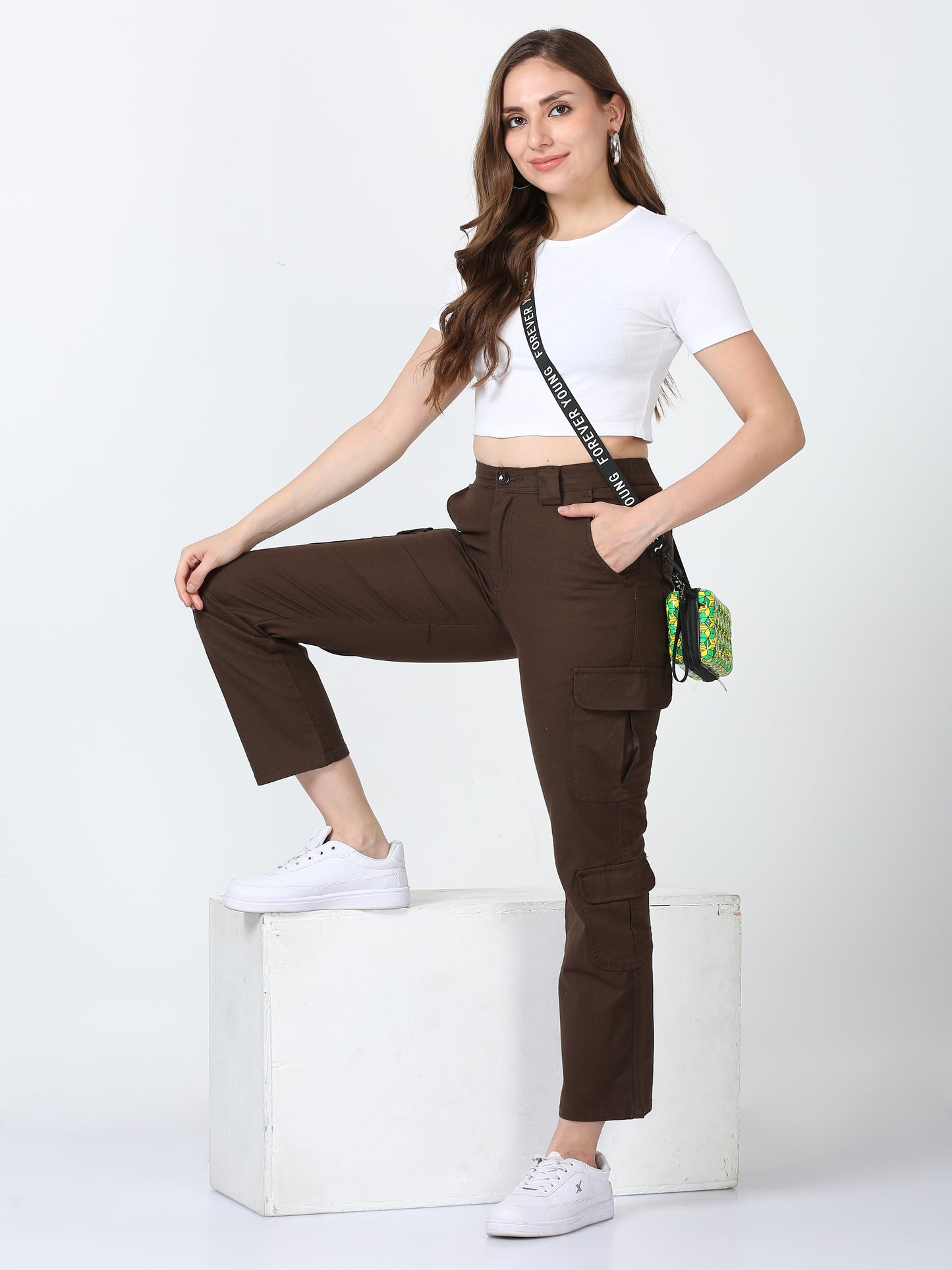 Brown Lazy Cargo Pants For Womens