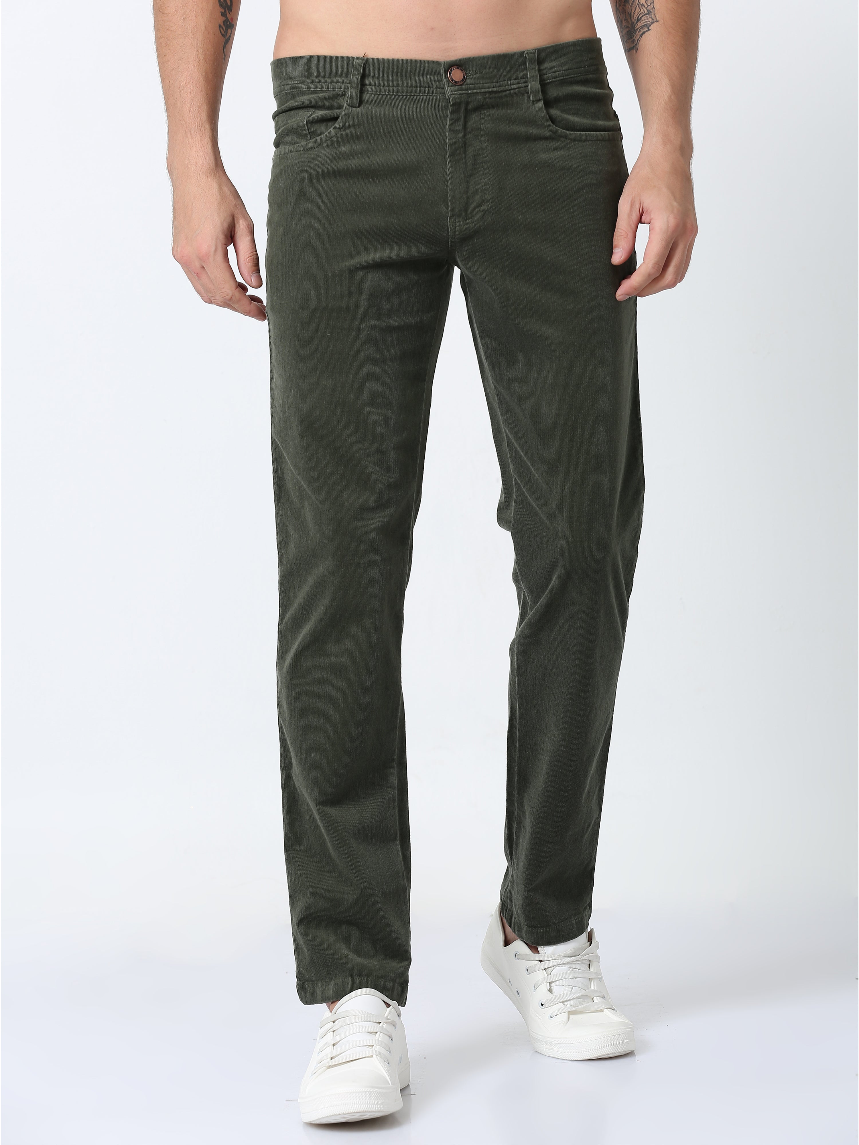 Shop Latest Olive Green Corduroy Trousers For Men