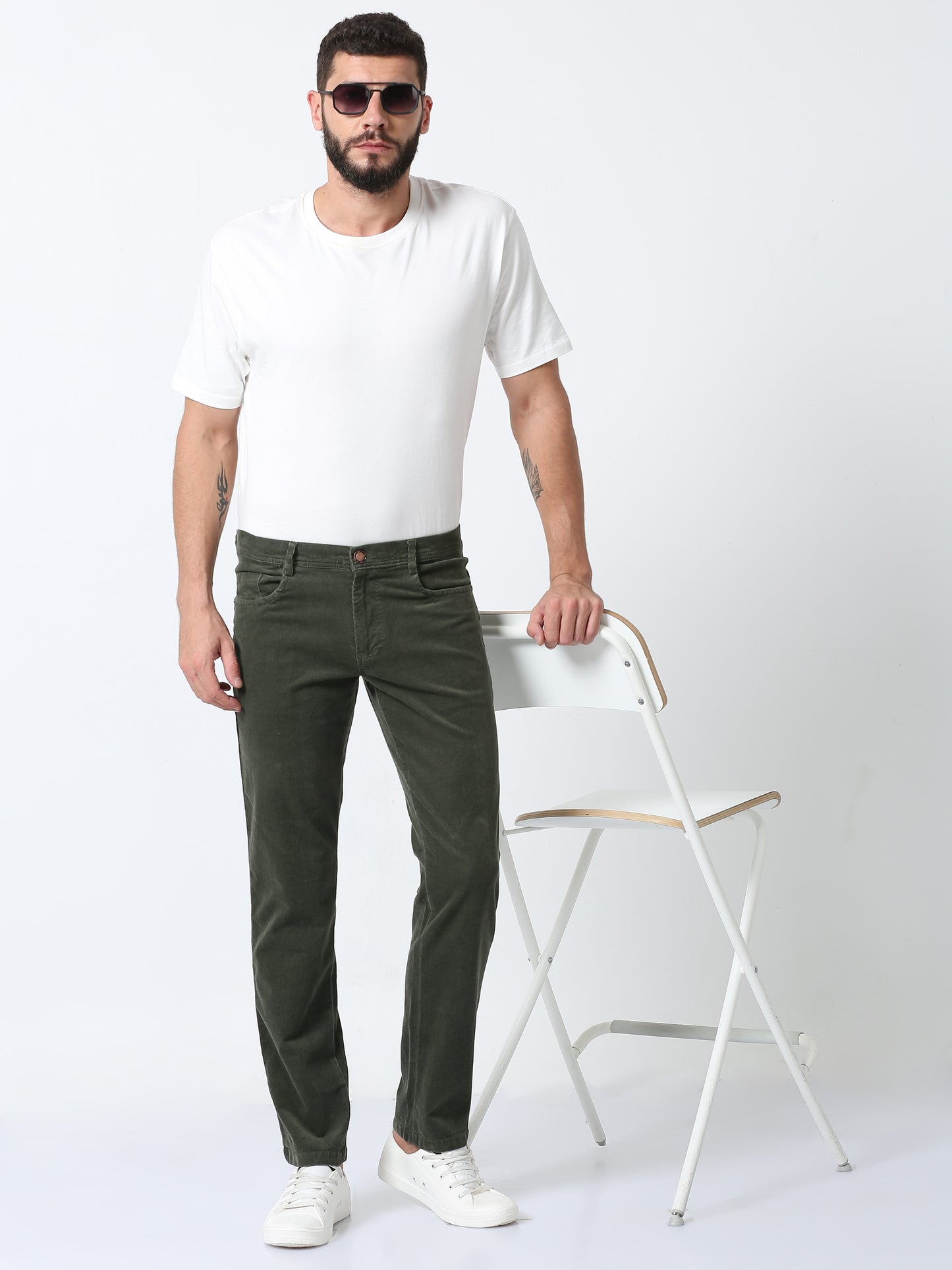 Olive Green Corduroy Trousers For Mens