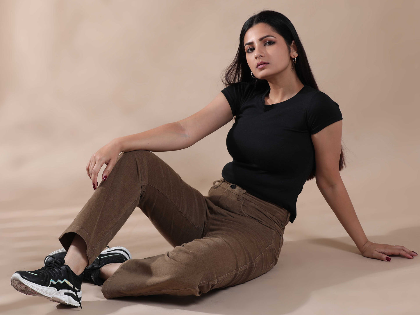 Khaki Corduroy Trousers For Women