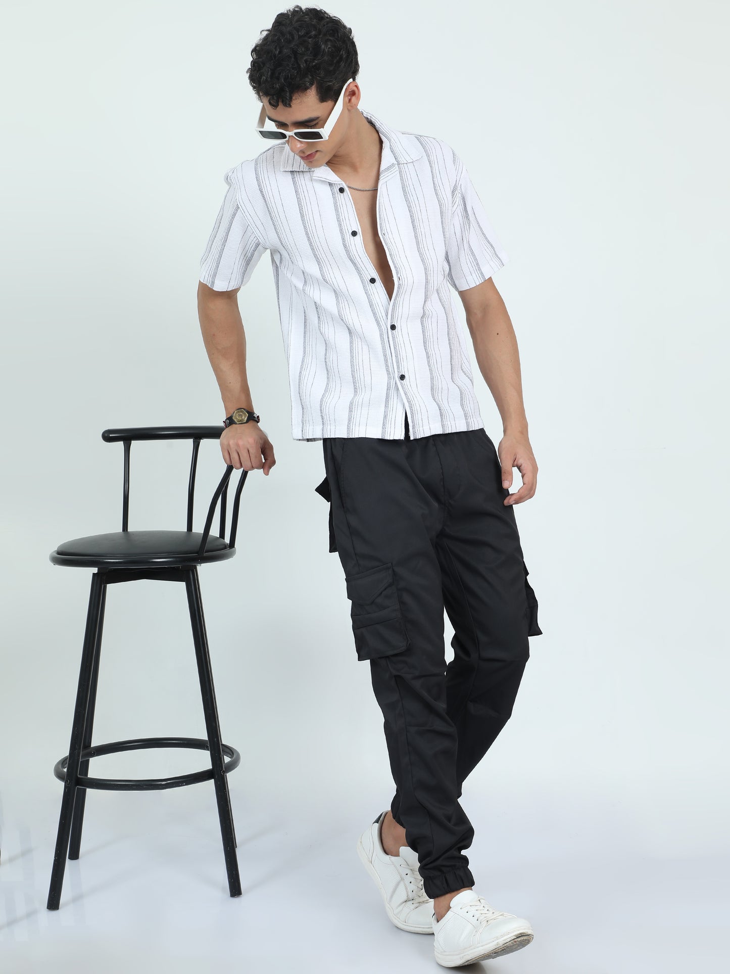 Striped White Jacquard Mens Shirt