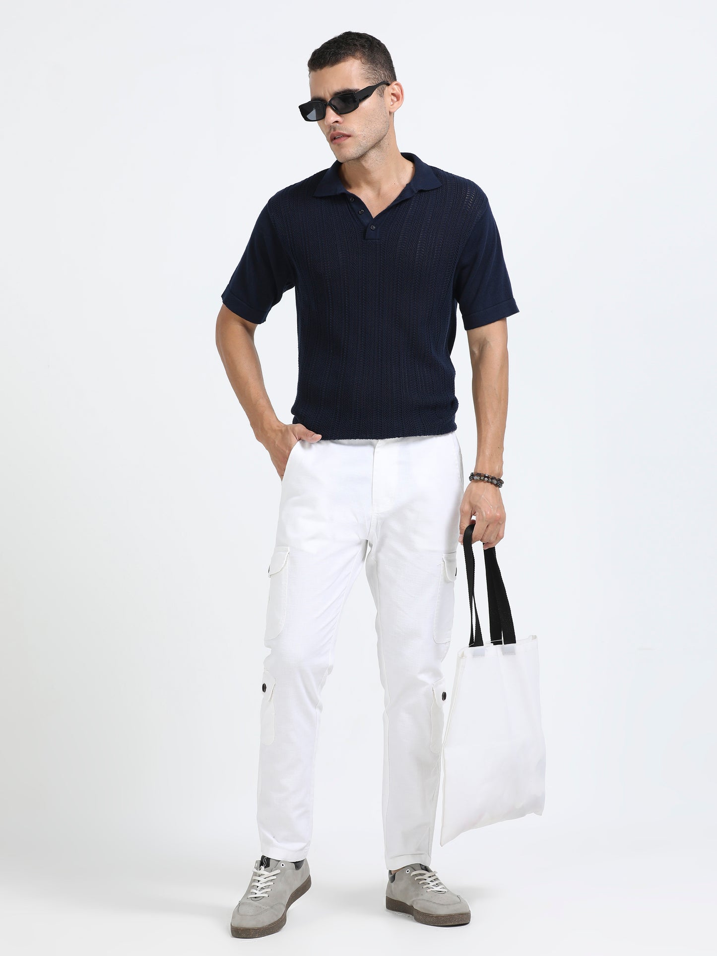 Men Lazy Linen Utility Cargo-White