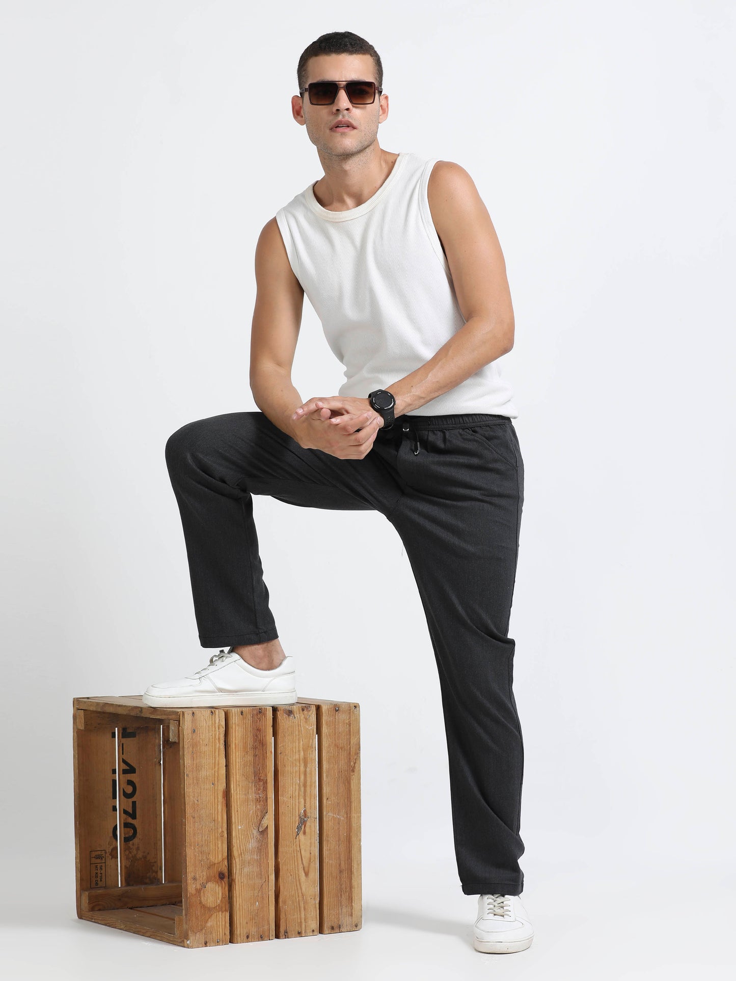 Black airport trousers for men