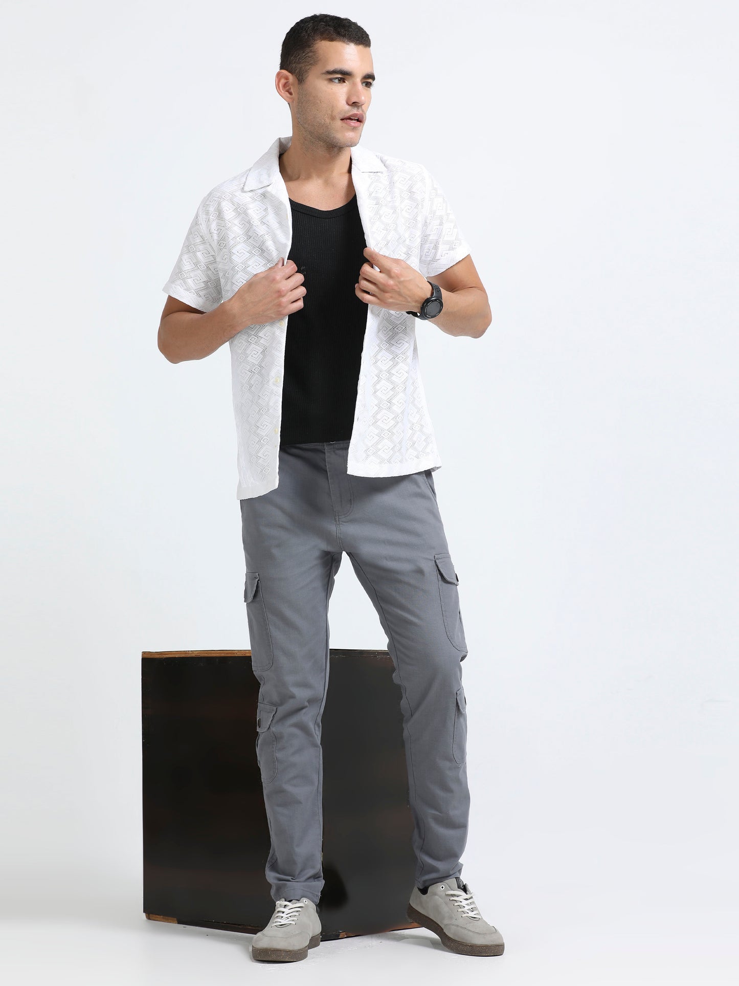 Men Lazy Linen Utility Cargo-Grey