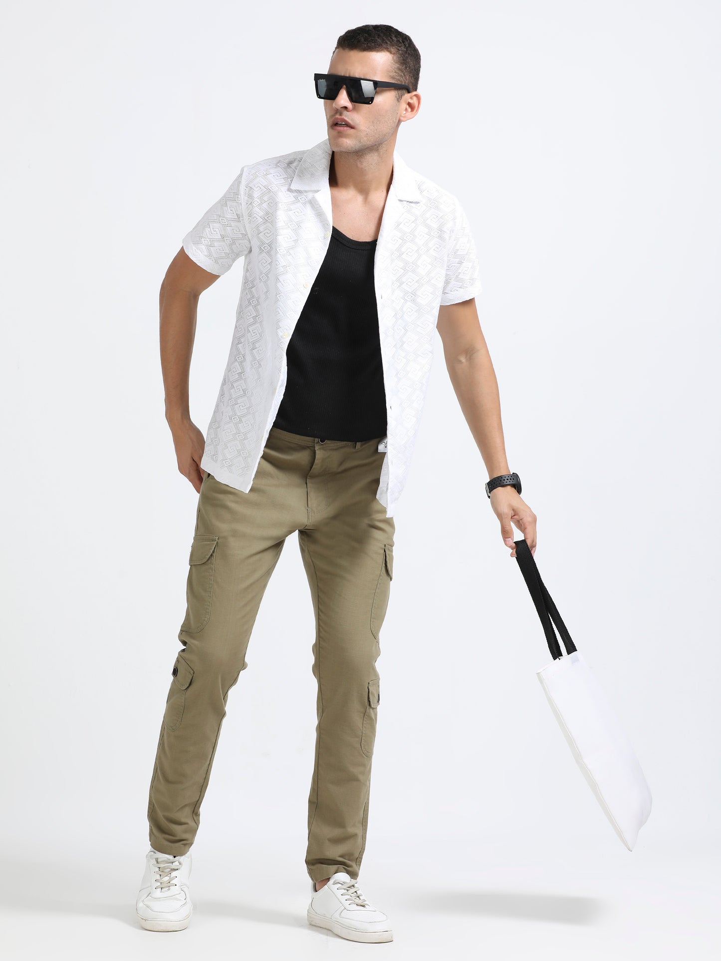 Men Lazy Linen Utility Cargo-Lt Green