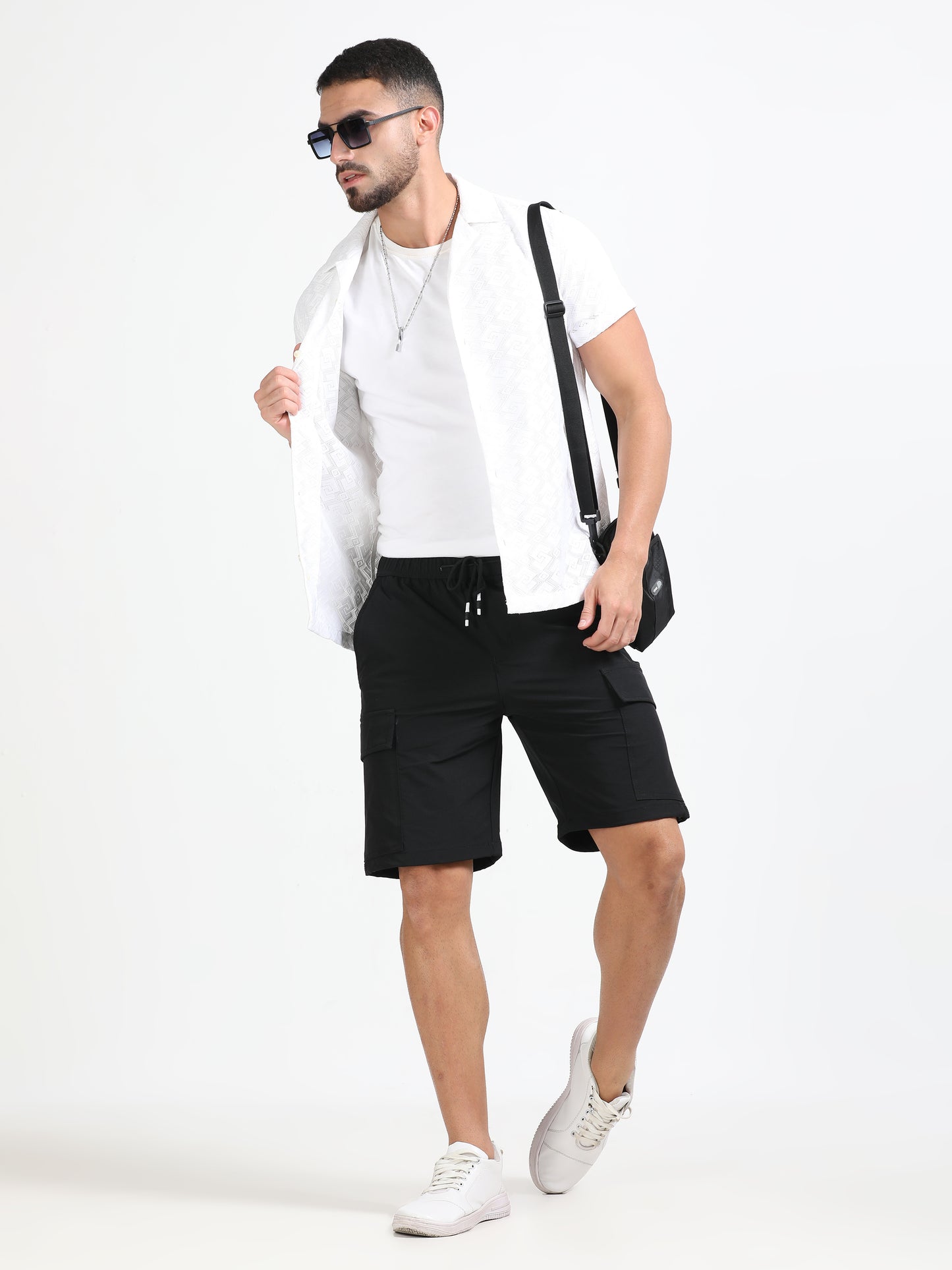 Men Parachute Cargo Shorts-Black